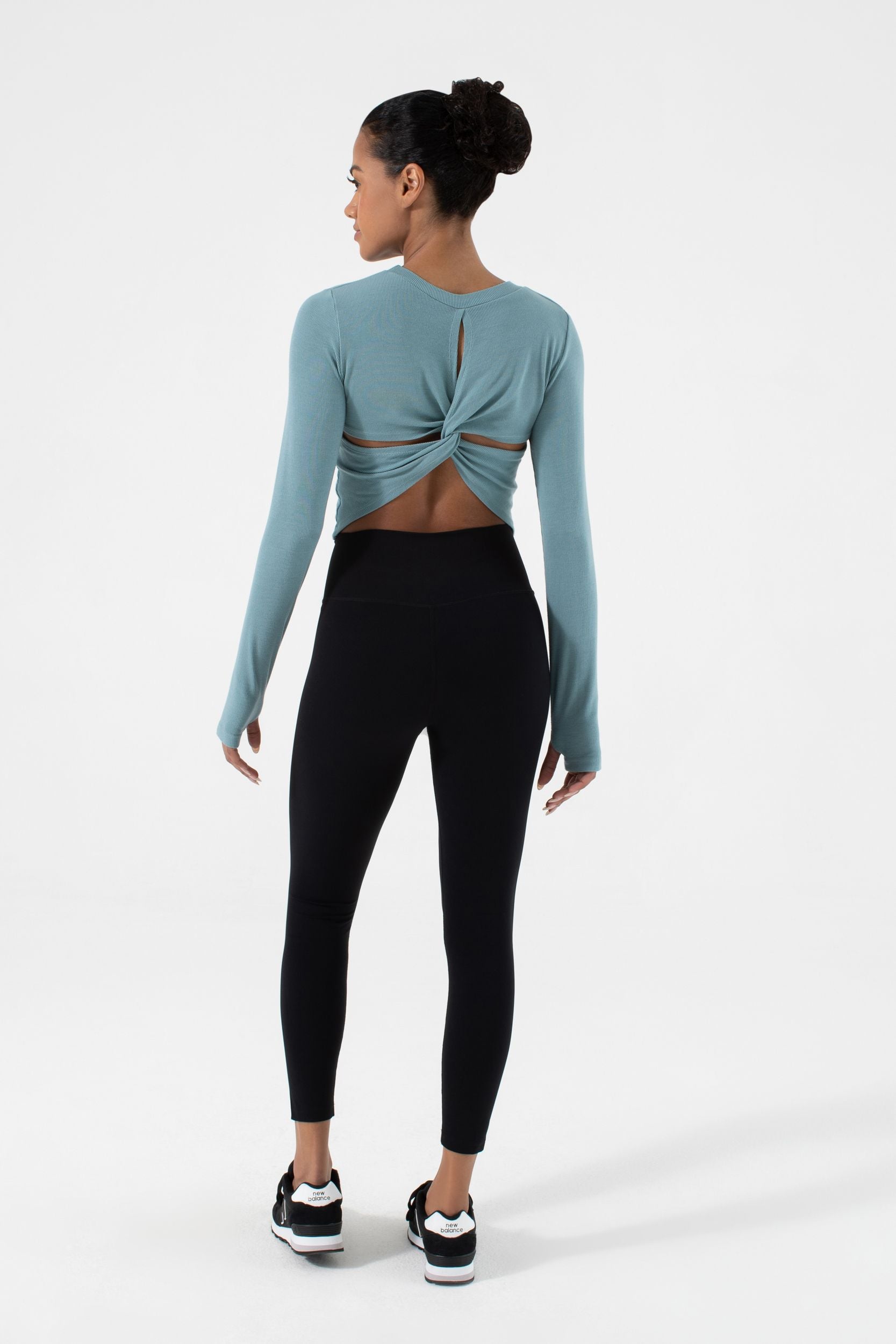 NUX Active Women's Acacia Twist Back Long Sleeve Shirt - Dark Turquoise Blue | Yoga, Workout & Casual Wear | Moisture-Wicking & Comfortable for Gym, Running & Everyday Use