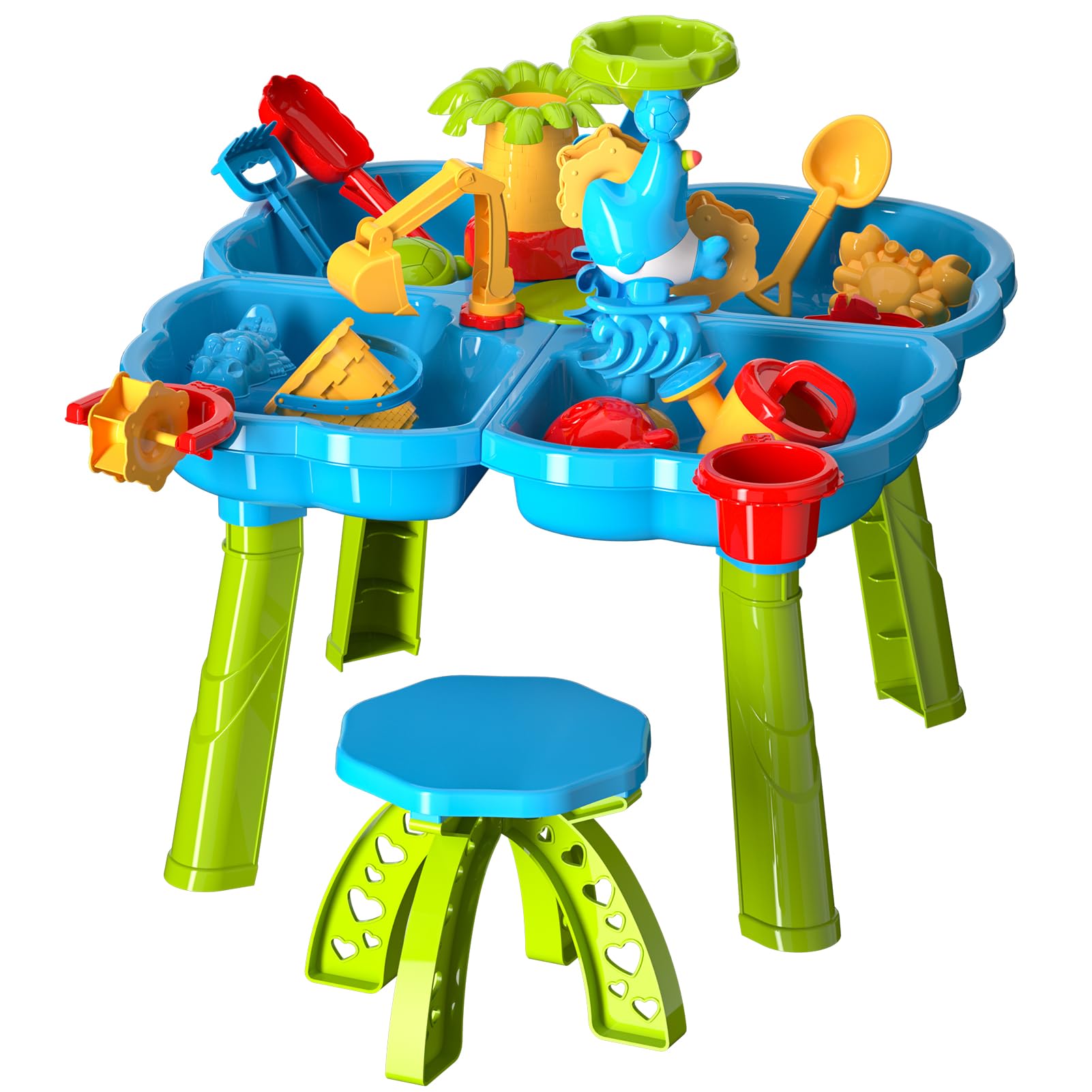 Lucky Doug 4-in-1 Kids Sand and Water Play Table - Outdoor Toddler Activity Center with Beach Toys for Boys & Girls - Perfect for Backyard, Park, and Beach Playtime