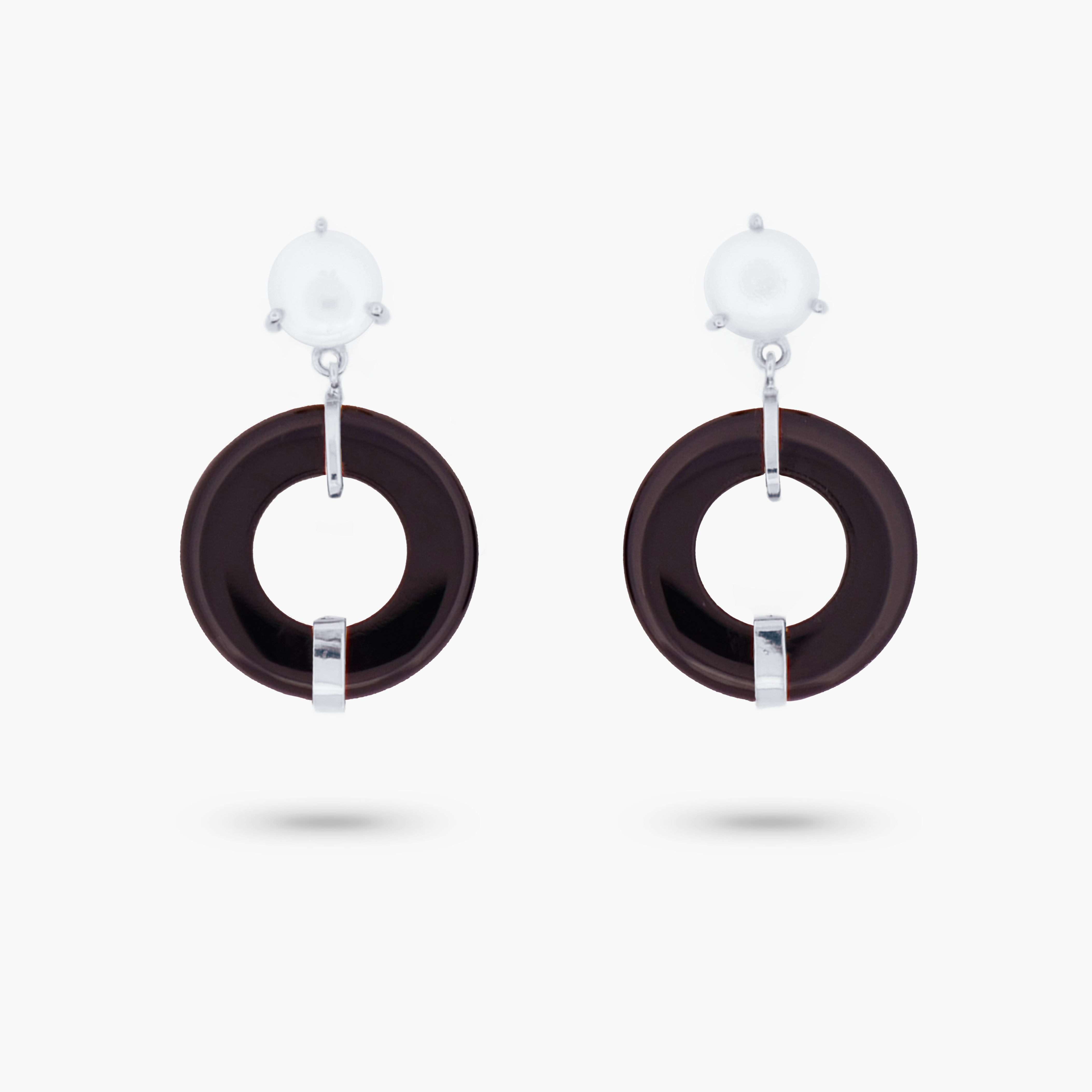 Amare Wear Oriental Inspired Freshwater Pearl and Black Onyx Dangle Earrings - Elegant Handmade Jewelry for Women, Perfect for Weddings, Parties & Special Occasions