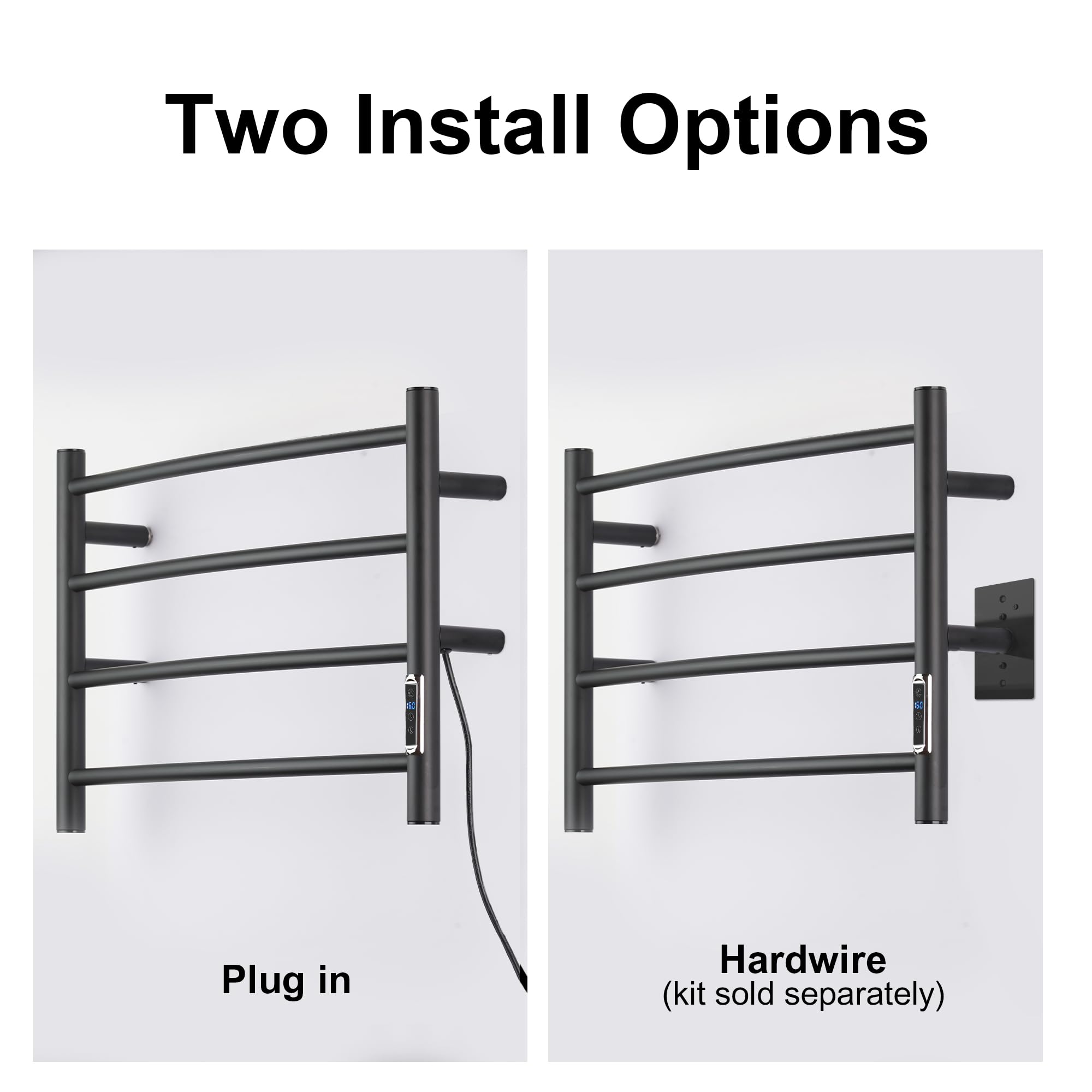 Electric Heated Towel Rack for Bathroom - 4 Bar Stainless Steel Wall Mounted Towel Warmer with Timer & Temperature Control - Matte Black - Perfect for Spa, Luxury Bathroom & Home Comfort