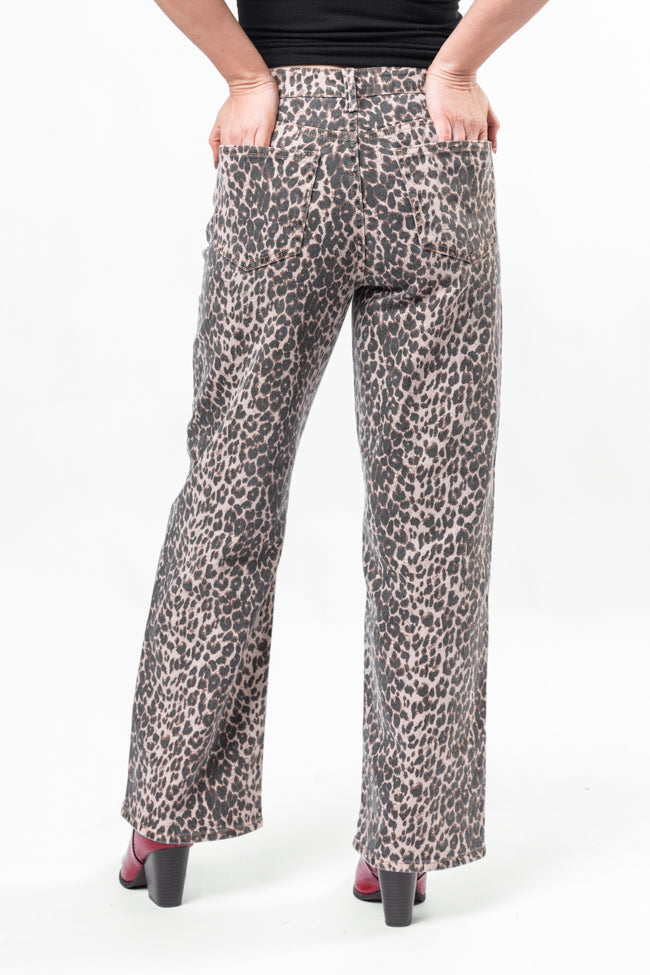 Primal Instincts Women's Wide Leg Leopard Print Jeans - High Waisted Stretchy Denim Pants for Casual Outfits & Streetwear Fashion