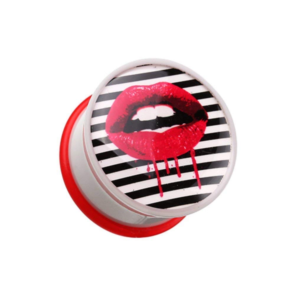 Dripping Lip Pop Art Single Flared Ear Gauge Plug - Covet Jewelry for Stretching & Body Piercing - Perfect for Punk, Gothic & Alternative Fashion Styles