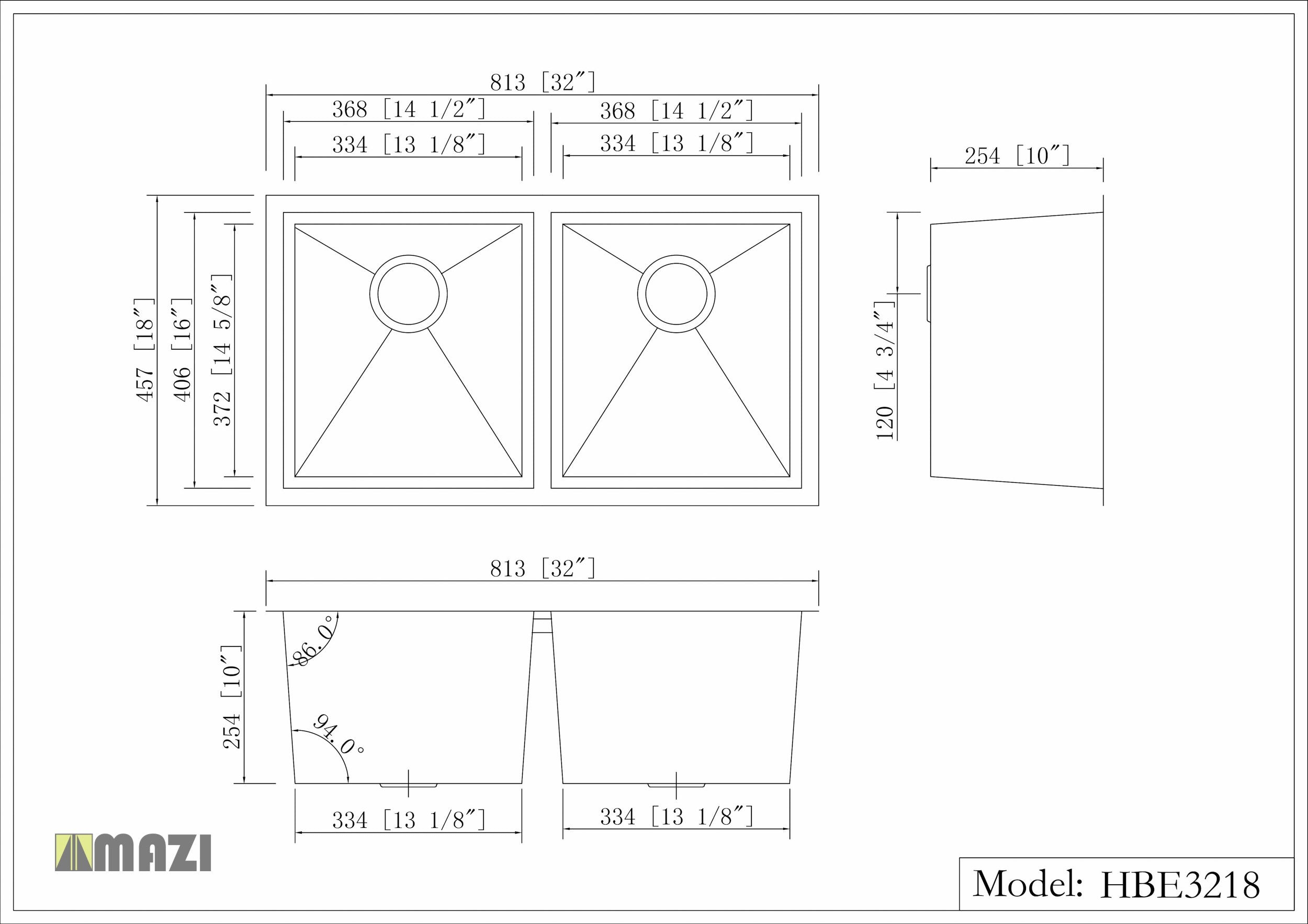 Premium Stainless Steel Handmade Kitchen Sink HBE3218 - Durable Undermount Sink for Modern Kitchens | Perfect for Cooking, Washing Dishes & Food Prep