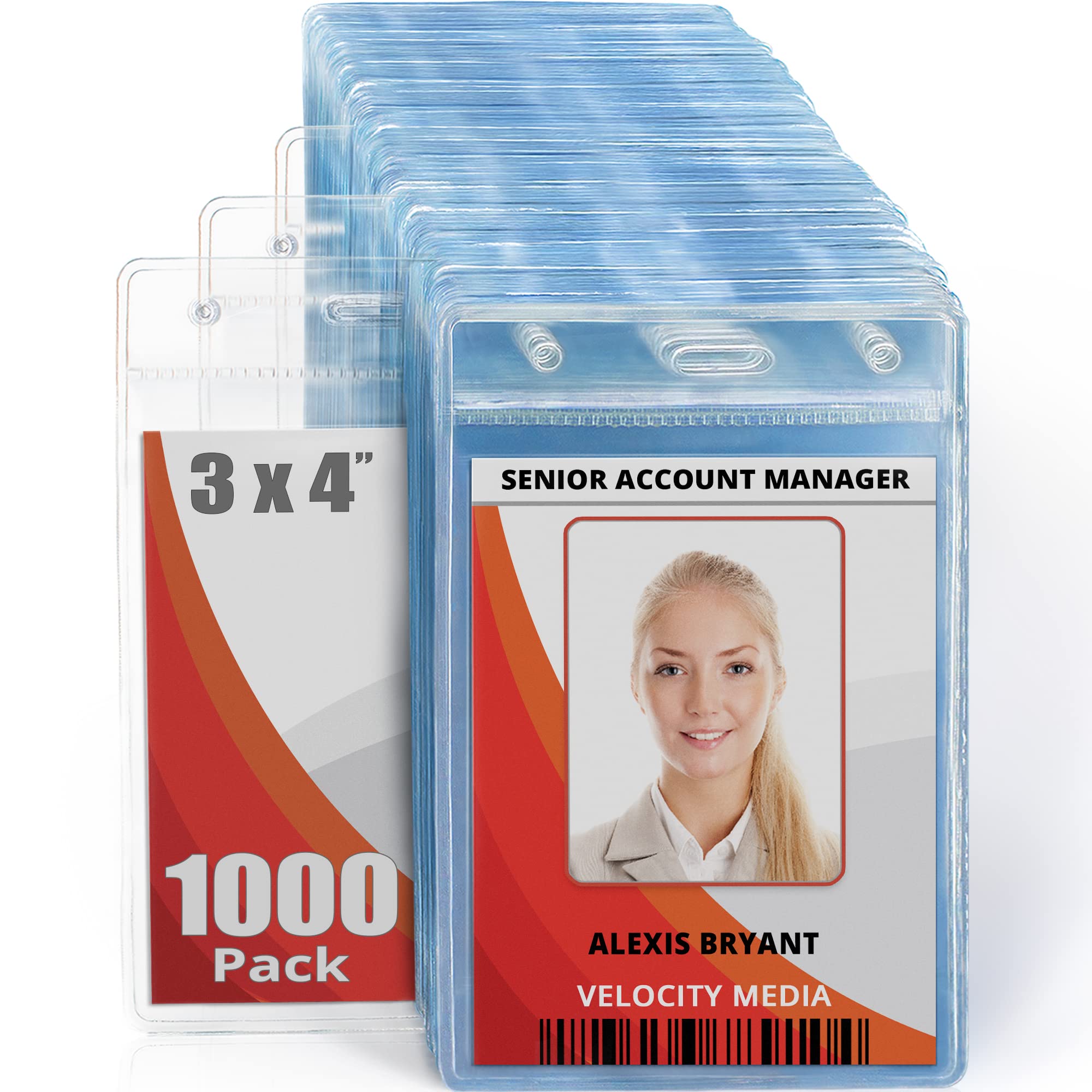 Bulk 1000 Pack Clear Plastic Vertical Card Holders (3x4 Inch) - Quick Load No Zipper Name Badge & ID Card Holders for Events, Conferences, and Employee Identification - Mifflin USA