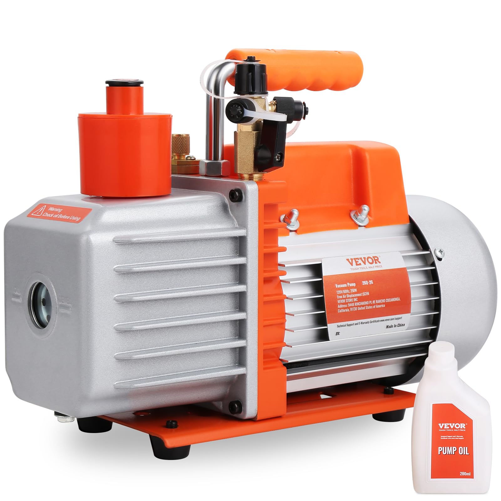 VEVOR 2 Stage 5 CFM Rotary Vane Vacuum Pump 120V - HVAC Refrigerant Recovery Pump for AC Repair, Refrigeration Maintenance, Resin Degassing & Auto Air Conditioning Service - Perfect for HVAC Technicians & DIY Home Repair