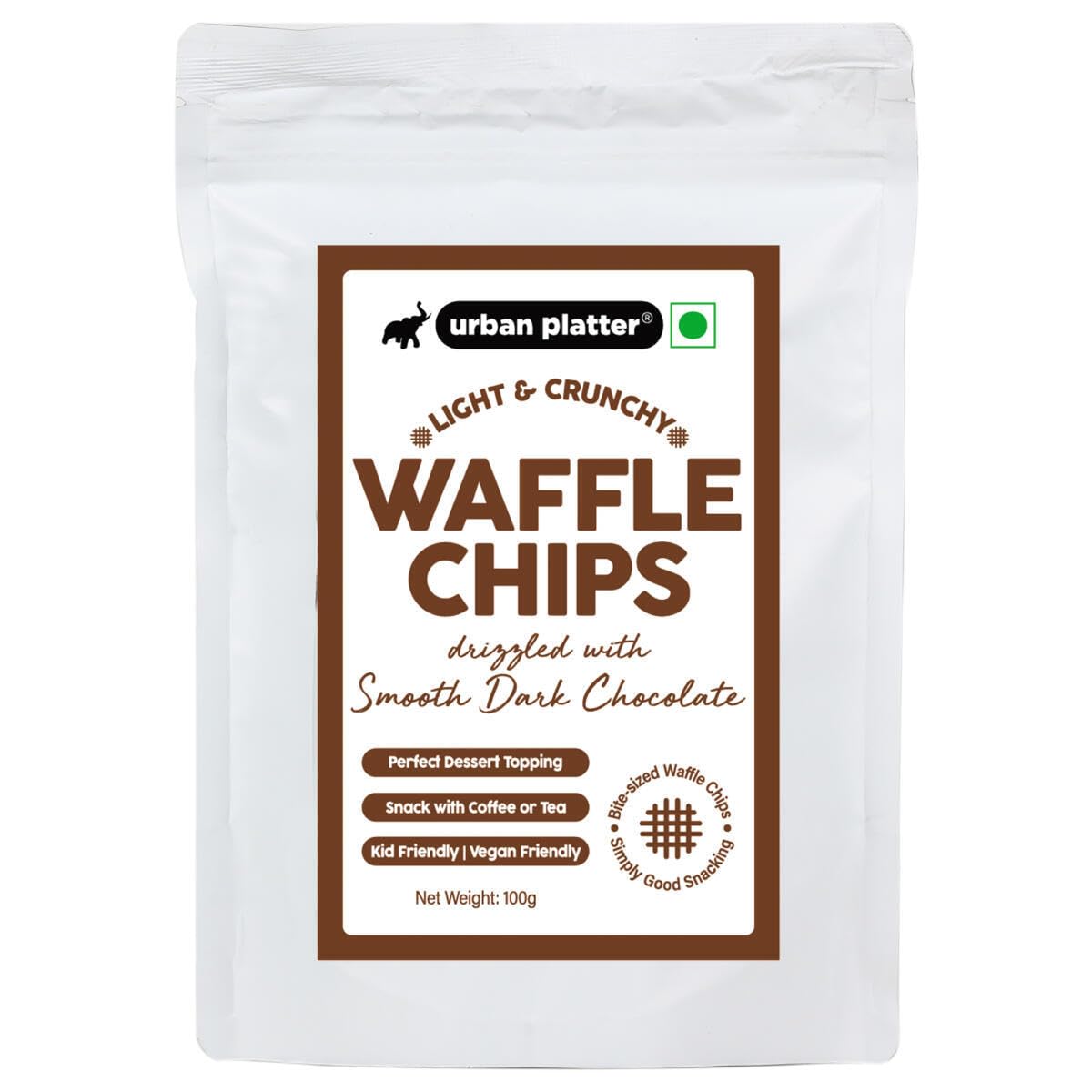 Urban Platter Chocolate Flavor Choco Drizzle Waffle Chips - Crunchy Tea Time Snack & Dessert Topping (120g) | Kid-Friendly, Light & Fun Treat for Parties, Movie Nights & Afternoon Tea
