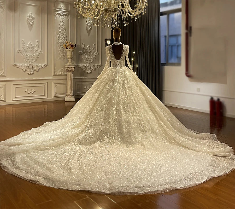 Elegant Long Sleeve Ball Gown Wedding Dress - New Luxury Design with Intricate Detailing | Perfect for Bridal, Formal Events & Romantic Ceremonies
