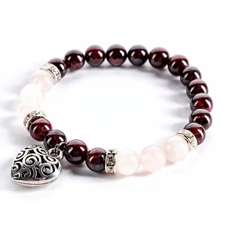 Garnet & Rose Quartz Crystal Bracelet with Heart Charm - Harmony Healing Jewelry for Women | Perfect for Meditation, Yoga & Spiritual Gifts