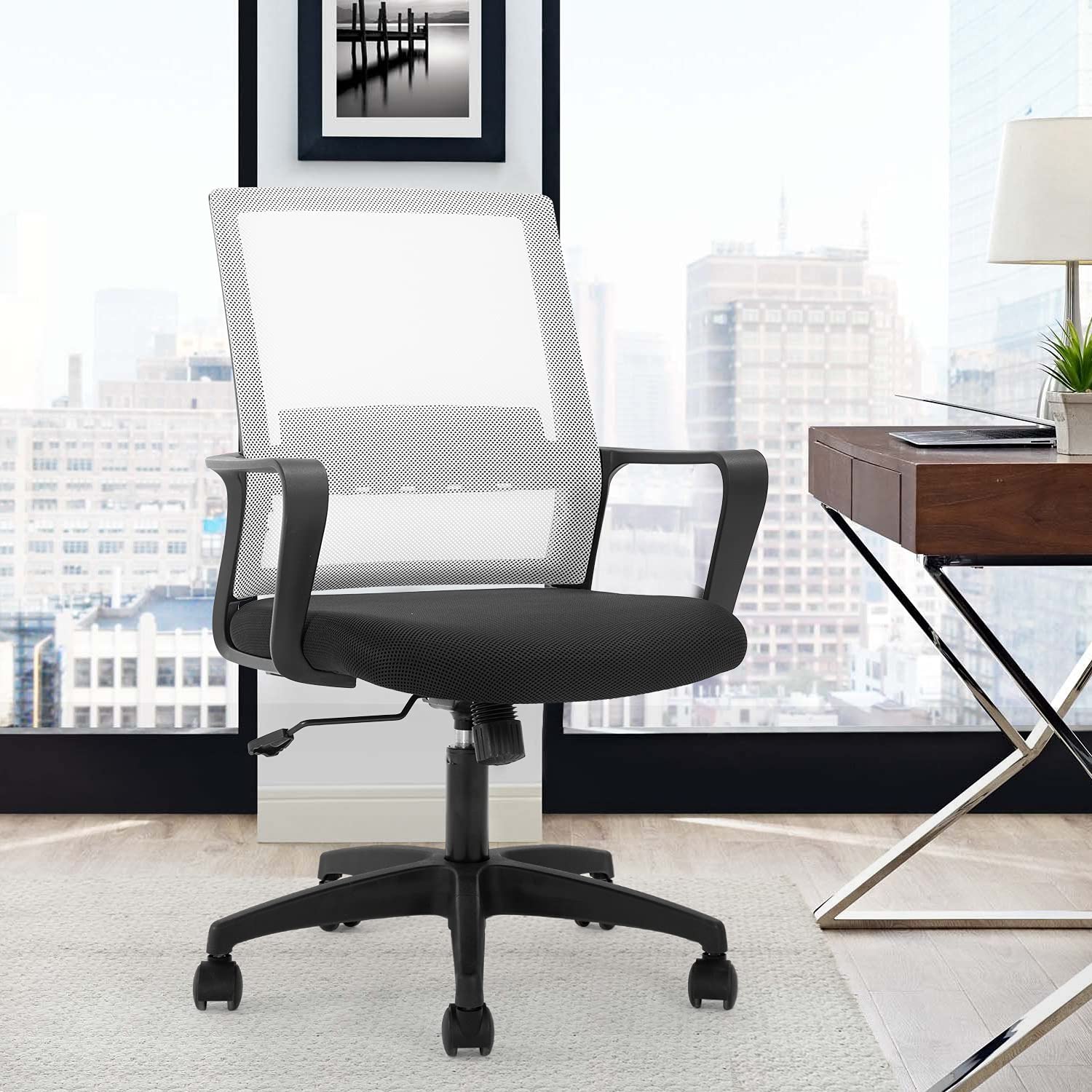 Ergonomic Office Chair with Lumbar Support - Adjustable Mesh Computer Desk Chair with Wheels & Armrests for Home Office, Gaming, and Work (White) - Perfect for Long Hours of Sitting, Back Pain Relief, and Enhanced Productivity