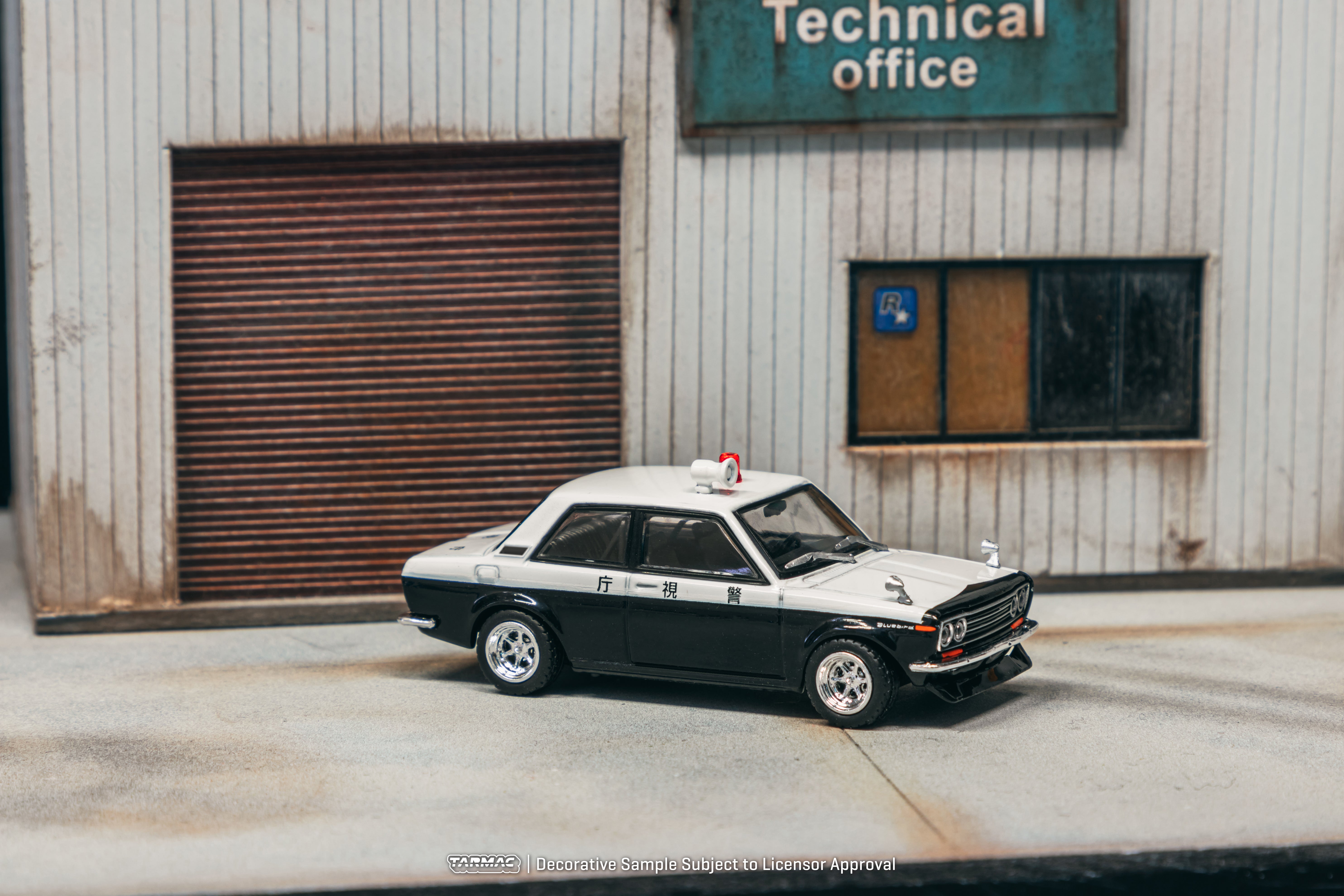 Tarmac Works 1/64 Scale Datsun 510 Police Car Diecast Model - ROAD64 Collection | Perfect for Collectors, Display, and Toy Car Racing Scenes