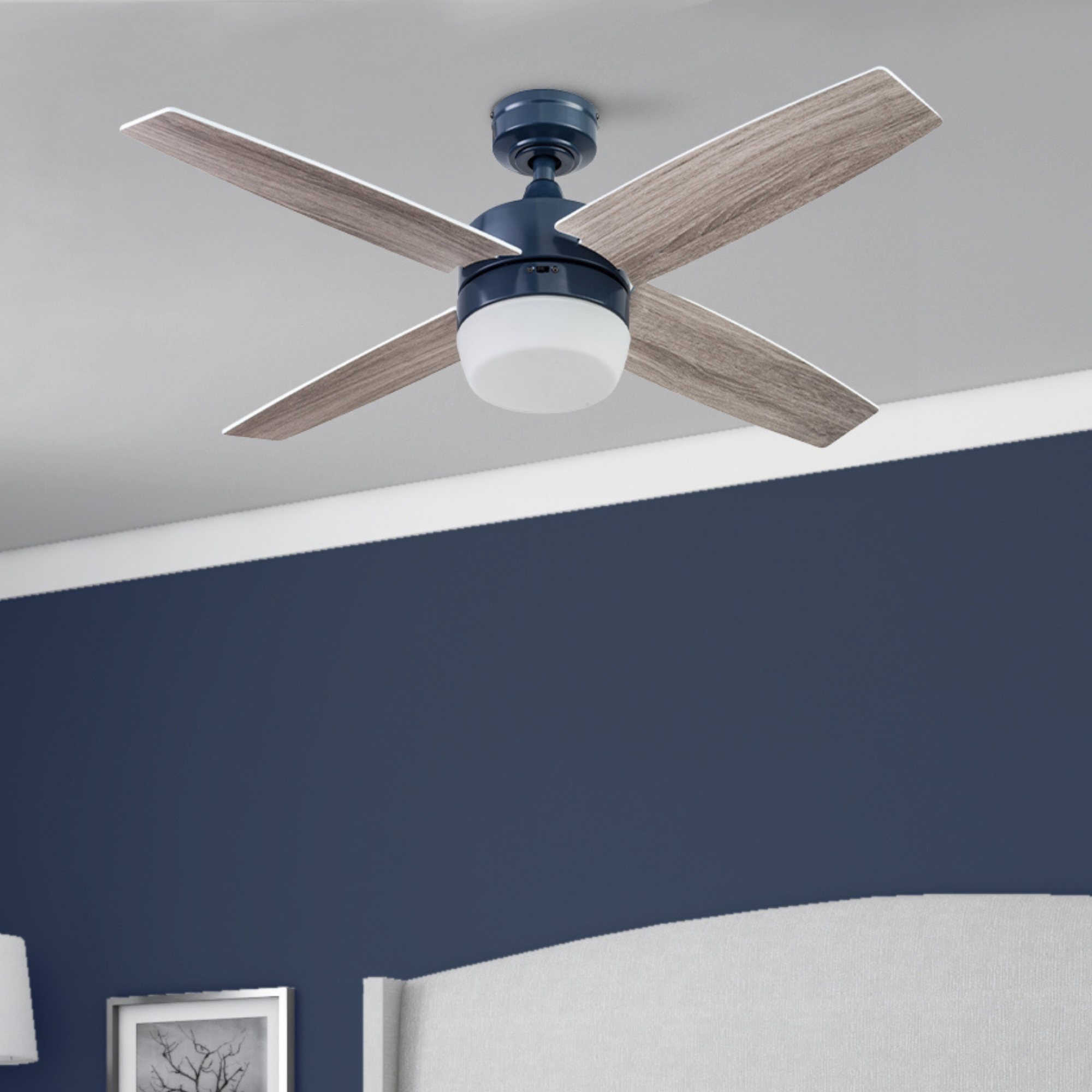 44 Inch Atlas Ceiling Fan with Remote Control in Sapphire Blue - Energy Efficient Cooling for Living Room, Bedroom & Office