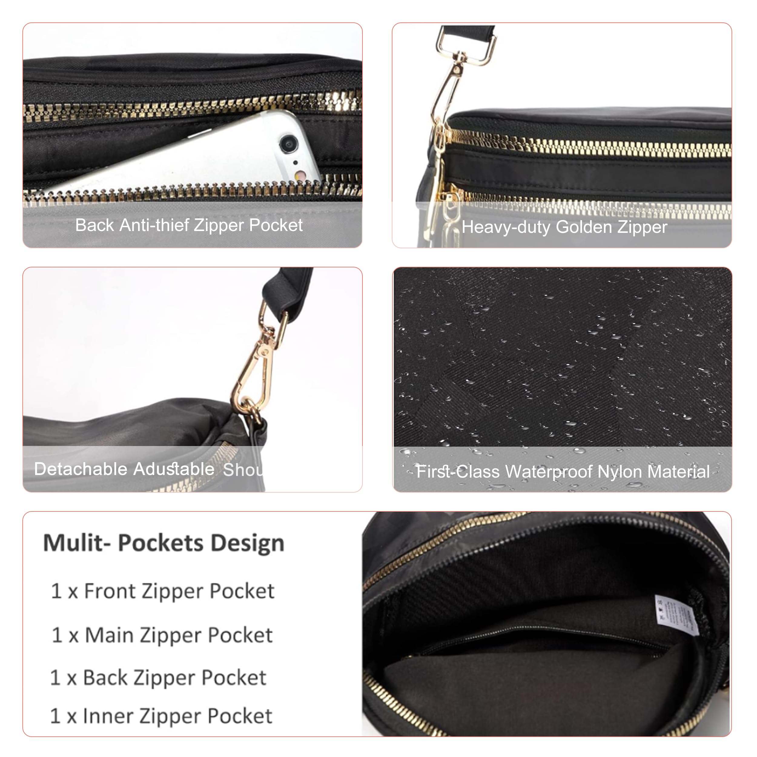 Women's Nylon Crossbody Bag - Lightweight Travel Shoulder Purse for Daily Use