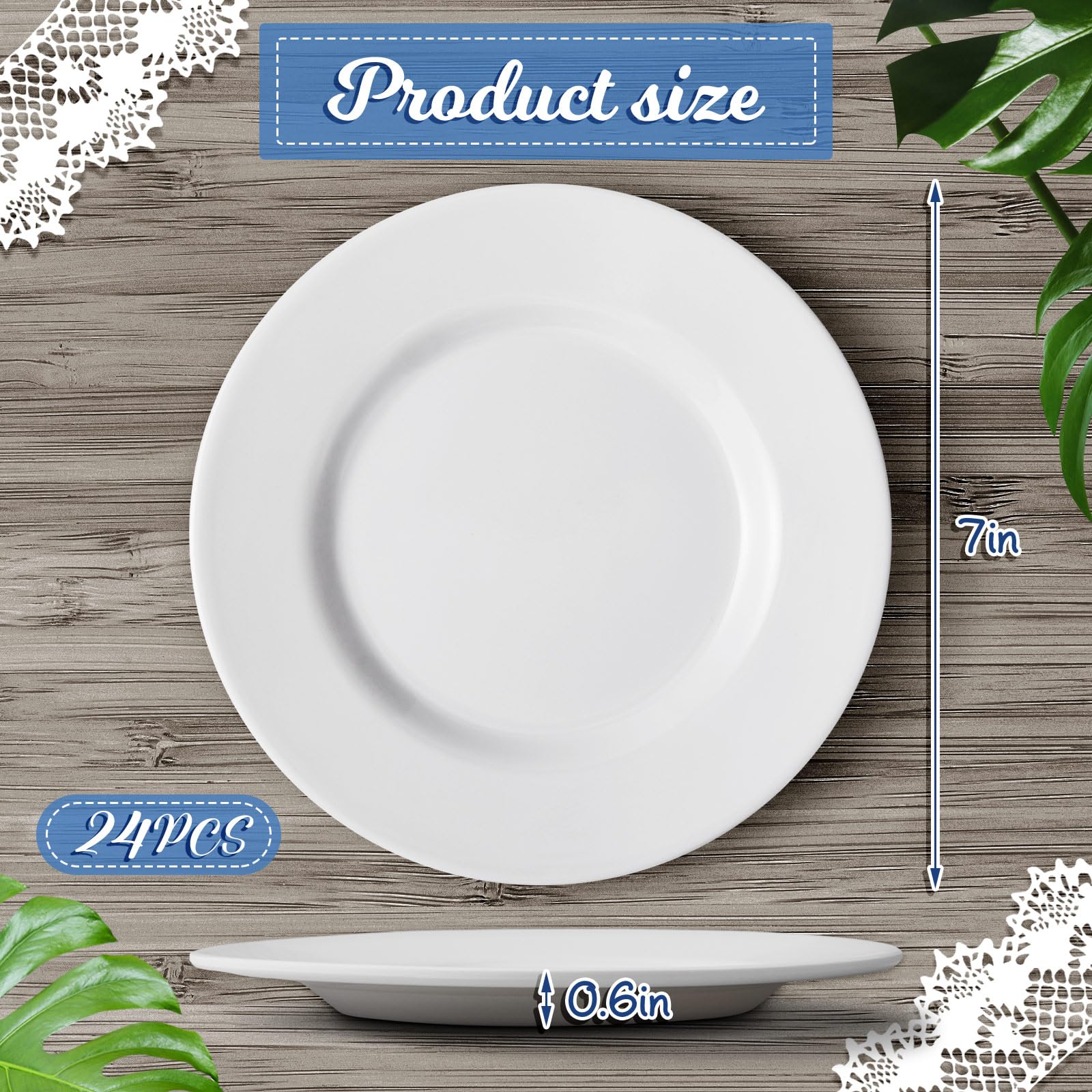 Hushee 24 Pack White Dessert Plates & Salad Dishes Set - 7 Inch Round Small Dinner Plates for Snacks, Appetizers, Party Serving - Perfect for Weddings, Picnics, and Family Gatherings