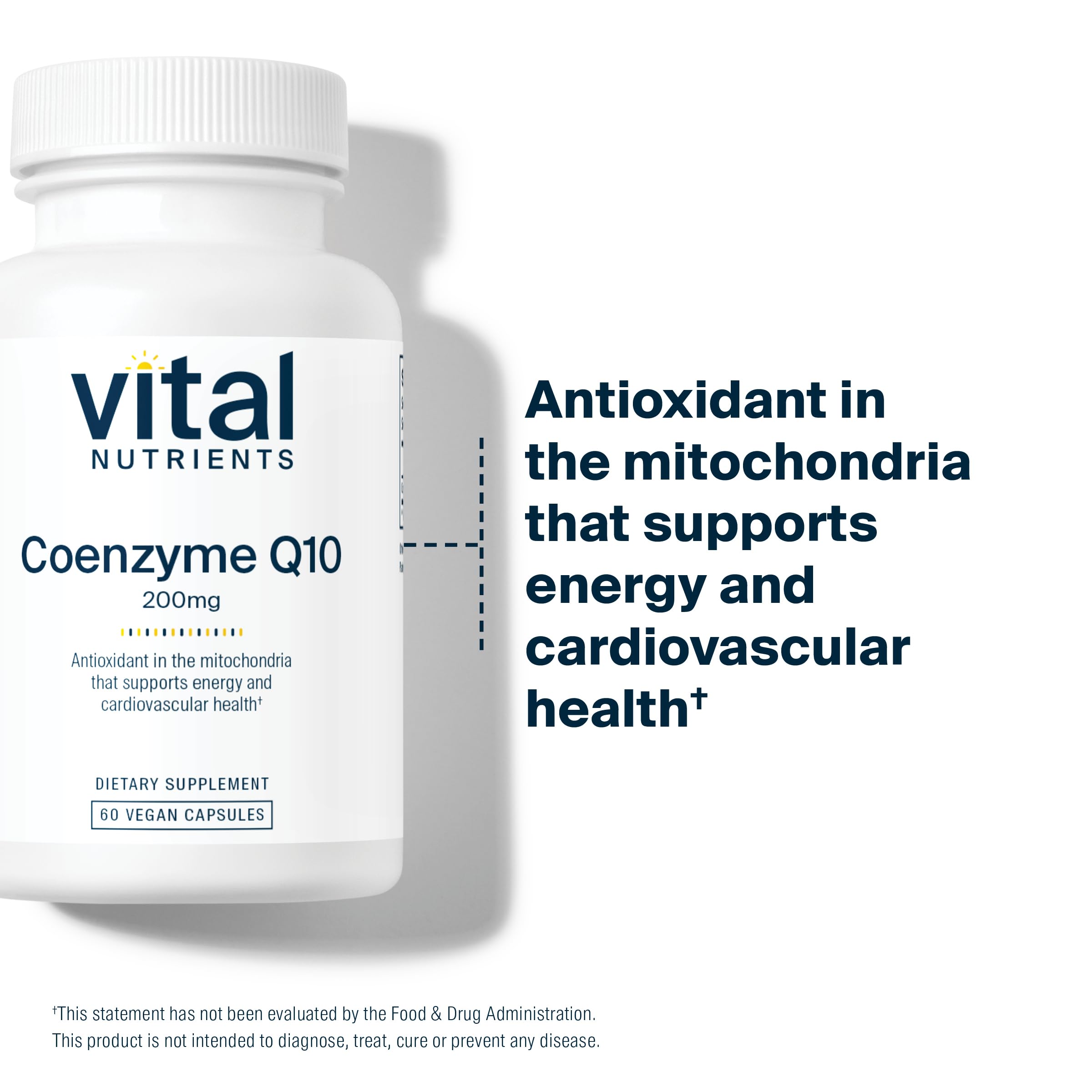 Vital Nutrients CoQ10 200mg - Vegan Coenzyme Q10 Supplement for Heart Health & Energy Support | Powerful Antioxidant | Gluten Free, Dairy Free, Soy Free, Non-GMO | 60 Capsules | Supports Cardiovascular Function & Cellular Energy Production