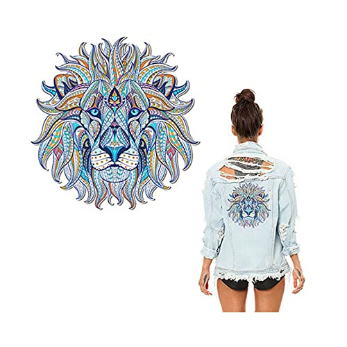 Acxico 2Pcs DIY Lion Iron-On Heat Transfer Patches for Clothes - Embroidered Applique Decor for Jackets, Jeans & Bags - Perfect for DIY Crafts, Costumes & Fashion Upcycling