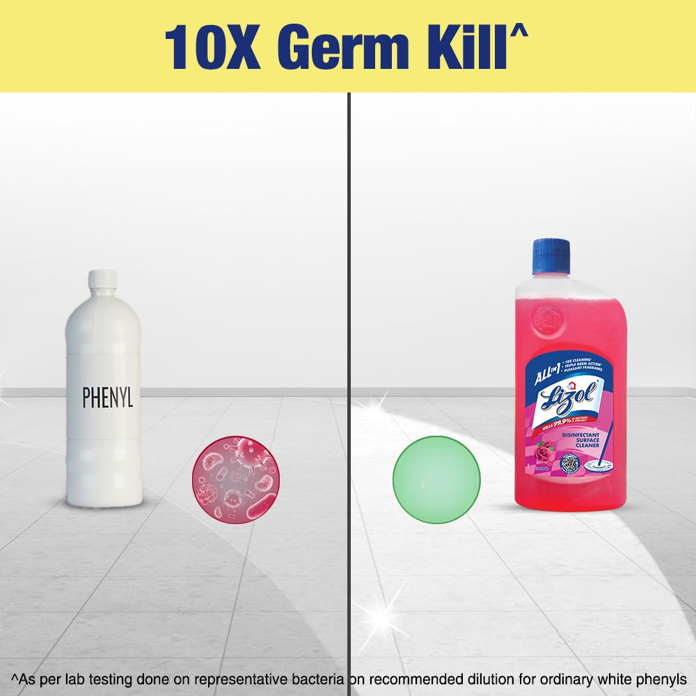 Lizol Disinfectant Surface & Floor Cleaner, Floral Scent - 1 Liter + Harpic Power Plus Disinfectant Toilet Cleaner, Original Fresh - 1 Liter | Multi-Purpose Cleaning Kit for Home, Kitchen & Bathroom Disinfection