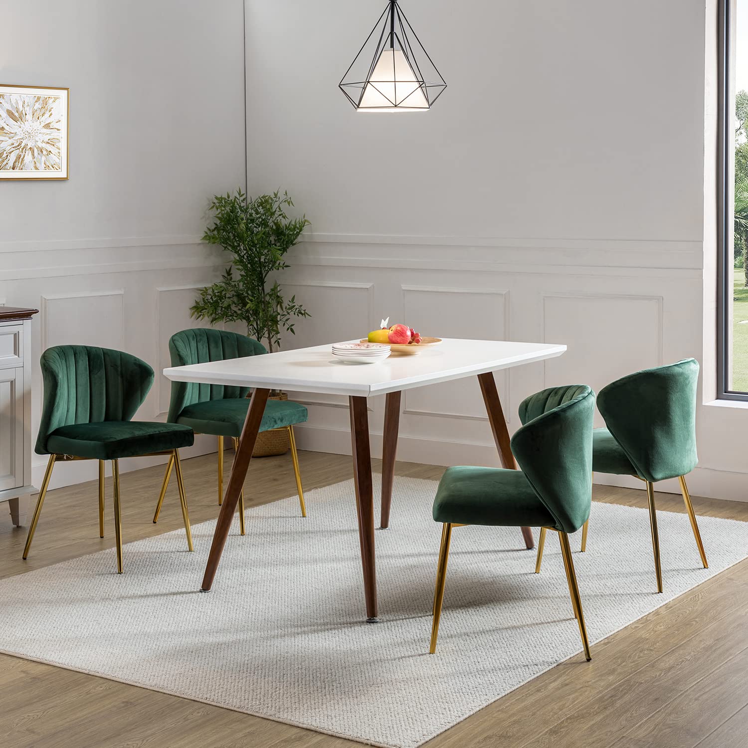 Modern Velvet Dining Room Chairs with Golden Metal Legs - Upholstered Tufted Accent Chair for Kitchen, Vanity, Patio & Beauty Room (Green, 1-Pack) - Perfect for Small Spaces, Home Decor & Stylish Seating