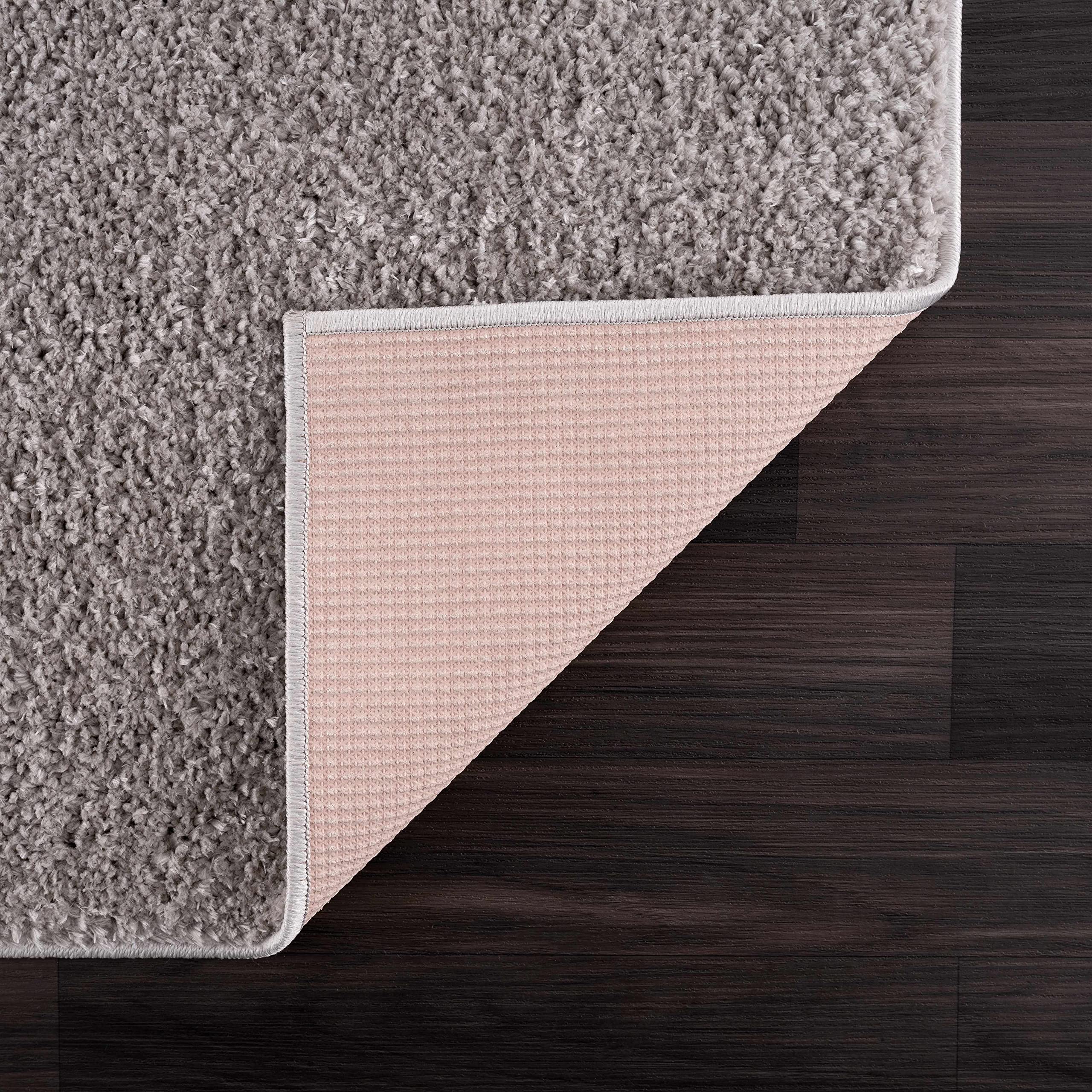 Judy Machine Washable Solid Shag Rug - Soft Fluffy Plush High Pile Area Carpet for Living Room & Bedroom - Light Grey, 5'3