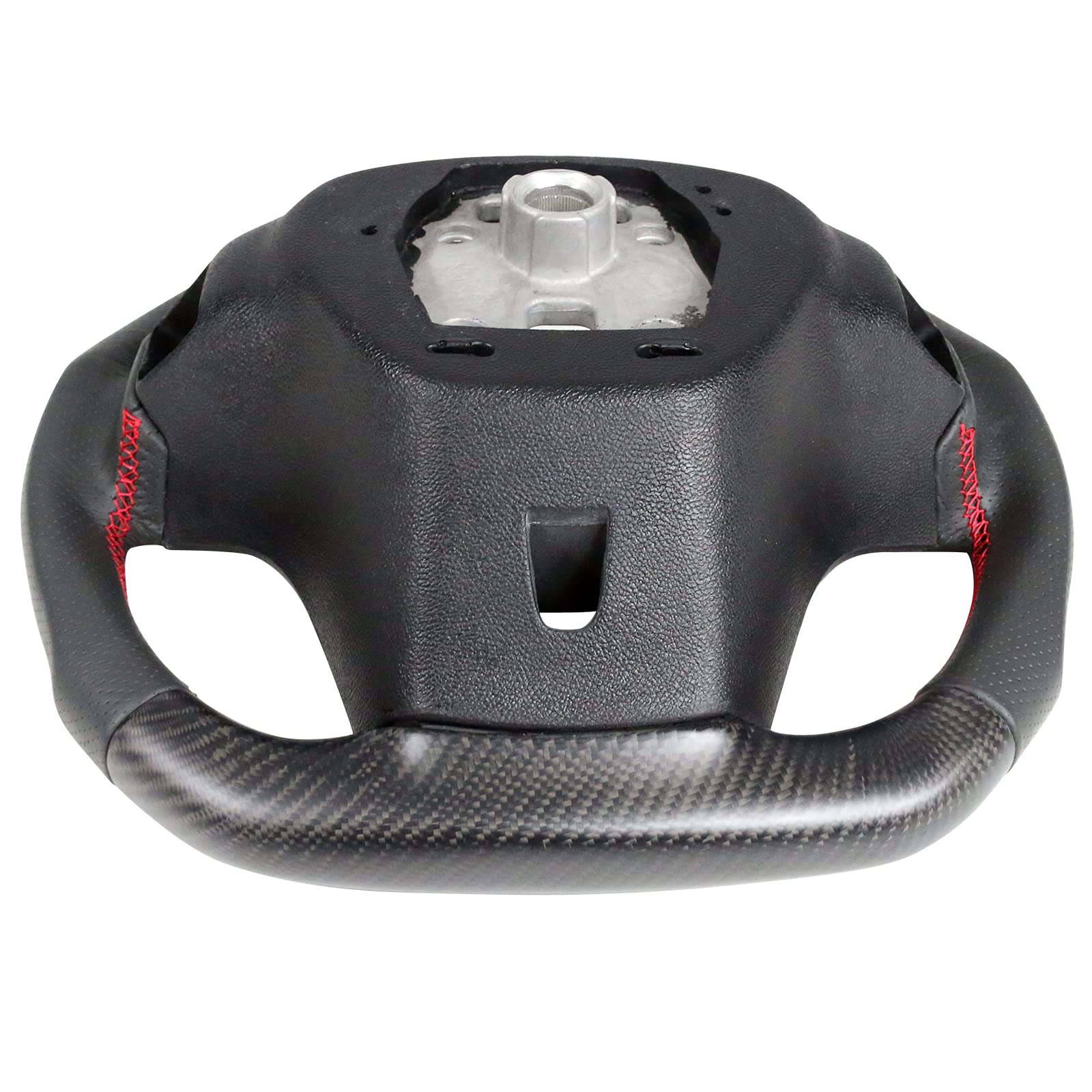 FREEMOTOR802 Matte Carbon Fiber & Perforated Leather Steering Wheel with Red Stitching - Compatible with 2012-2015 Chevrolet Camaro, Brushed Aluminum Trim Kit | Upgrade Your Ride for Sporty Driving & Luxury Feel