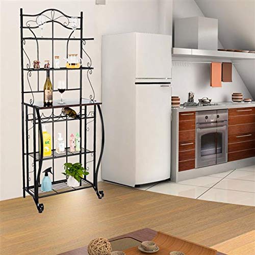 5-Tier Metal Kitchen Bakers Rack with Wine Storage - Cappuccino Finish Scroll Design for Coffee & Wine Organization - Perfect for Small Kitchens, Dining Rooms & Coffee Bars
