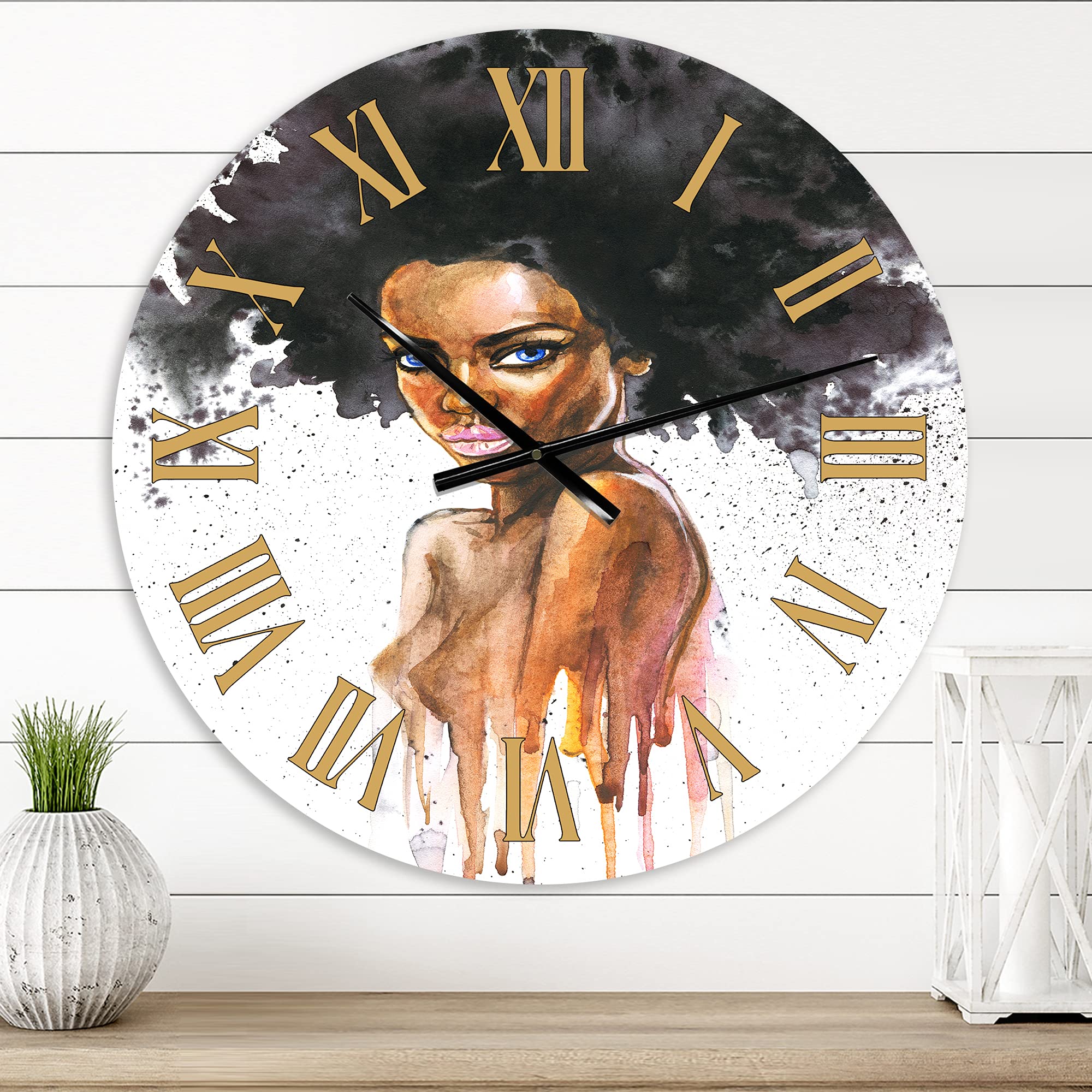 Modern Large Wall Clock - 'Portrait of African American Woman VII' - Elegant Office Decor & Home Wall Art - Perfect for Living Room, Bedroom, or Workspace