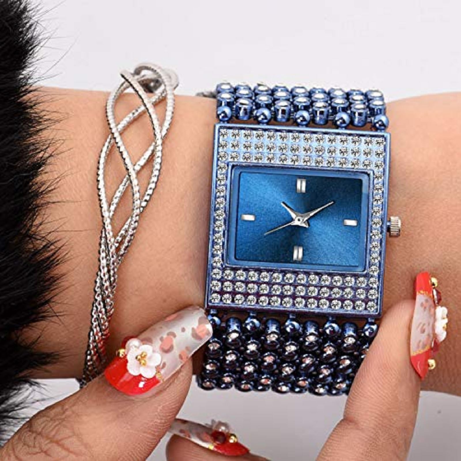 Luxury Analog Watch for Women - Stylish Square Blue Dial Designer Watch, Best Fashion Gift for Her - Perfect for Casual Wear, Office & Special Occasions