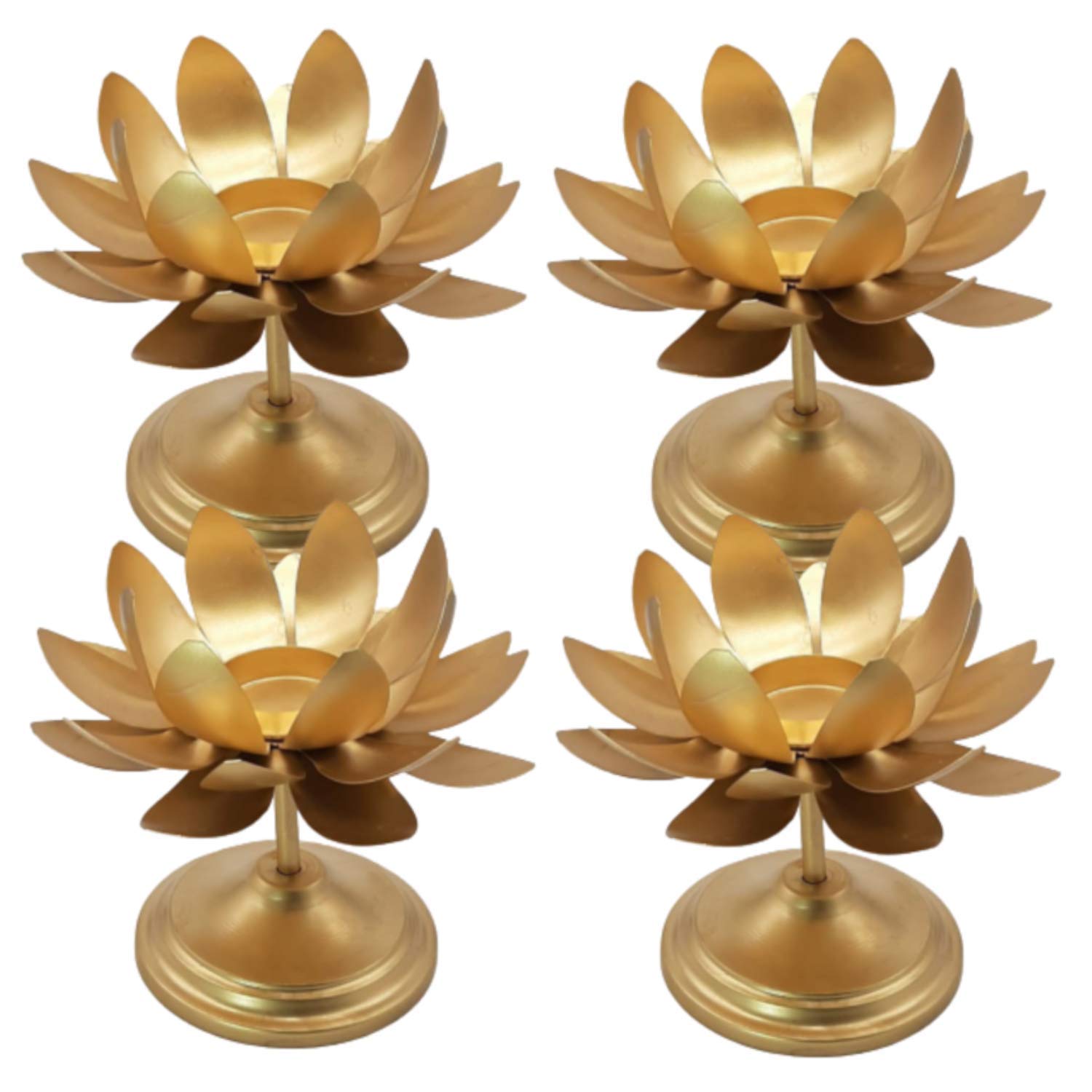 Brass Large Lotus Tealight Candle Holder Set of 4 - Elegant Tea Light Stand for Diwali Decor, Wedding Centerpieces, Home Decor & Meditation Spaces