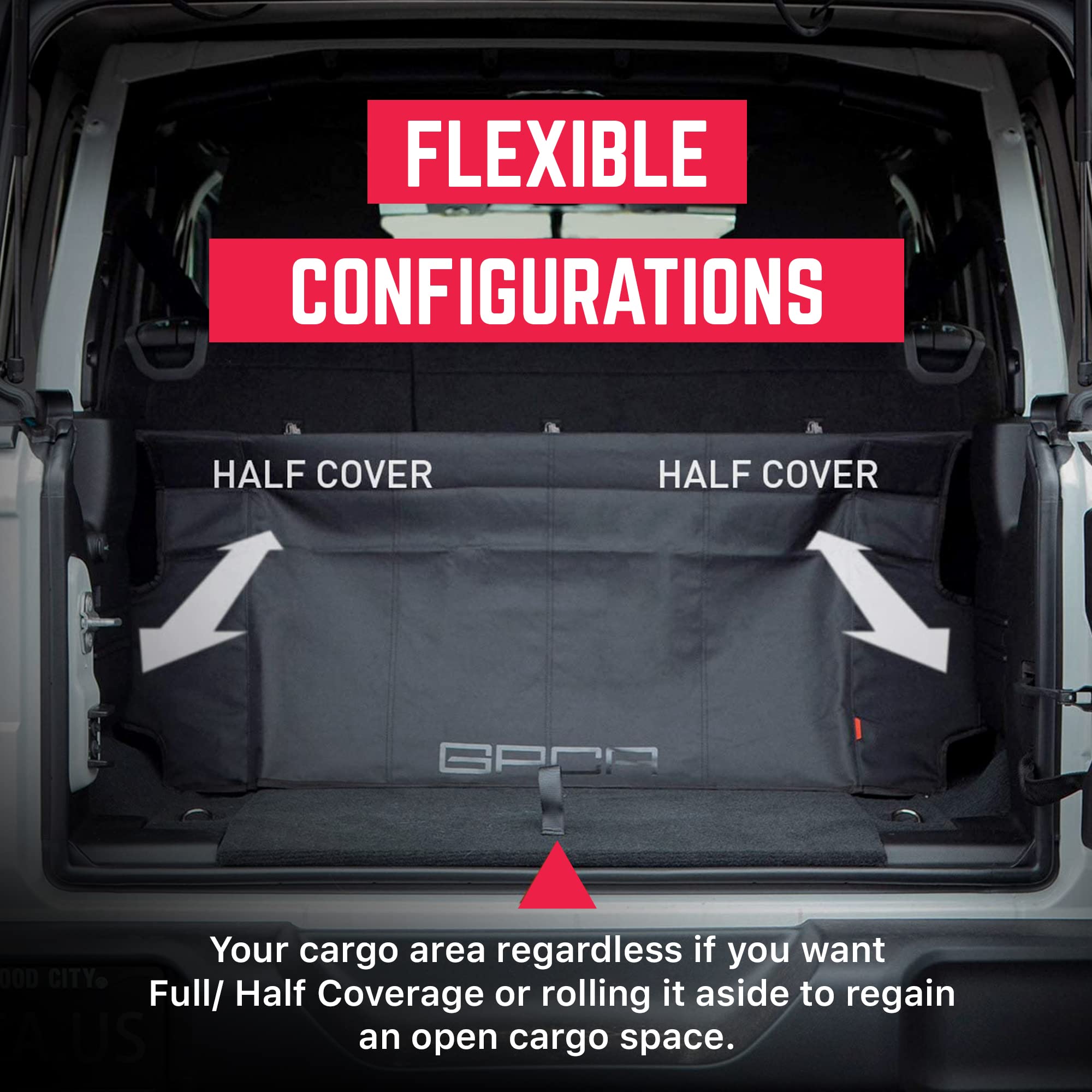 GPCA Cargo Cover Pro - Heavy Duty Under Hardtop/Topless Trunk Cover for Jeep Wrangler JL 2018-2024 (4DR Sport, Sahara, Rubicon & Freedom Unlimited) | Easy Installation, Patented Design | Perfect for Off-Roading, Camping & Daily Storage
