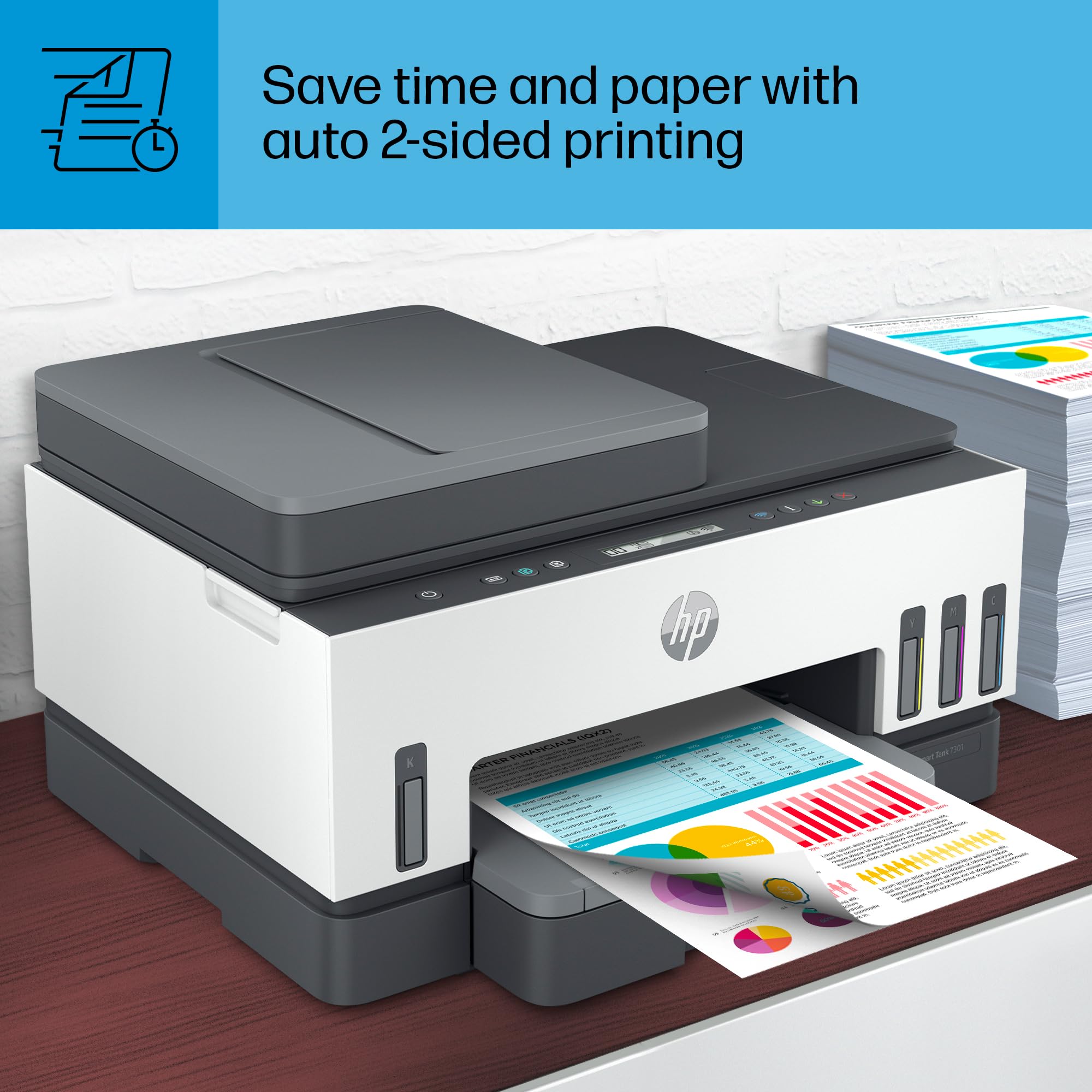 HP Smart-Tank 7301 Wireless All-in-One Inkjet Printer with 2 Years of Ink Supply - Mobile Printing, Scanning, Copying, Auto Document Feeder (28B70A, Gray) - Ideal for Home Office, Small Business & Remote Work