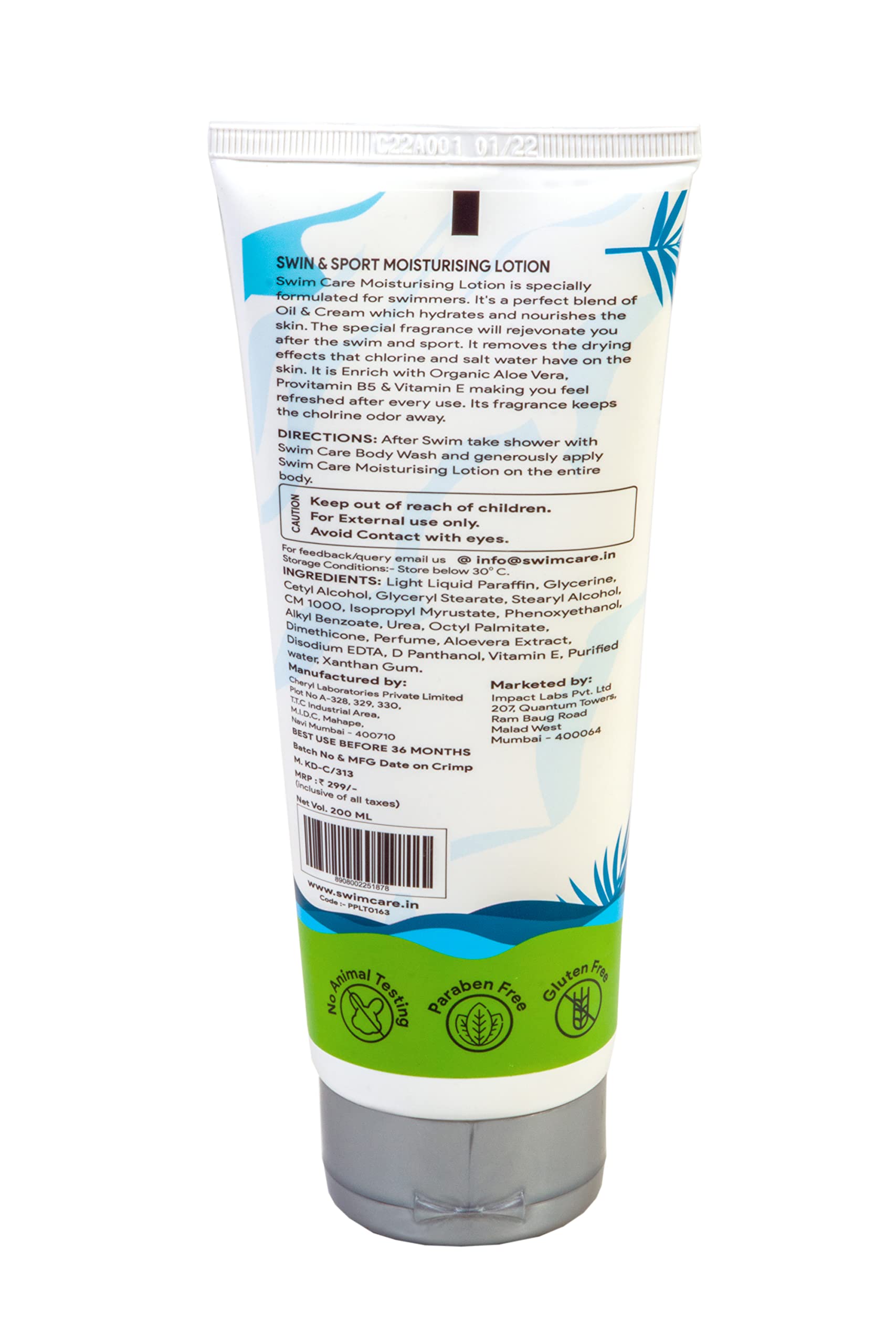 SWIMCARE Deep Hydrating Body Lotion for Dry Skin - 200ml Moisturizer with Shea Butter & Vitamin E | Post-Swim, Shower & Daily Skin Care