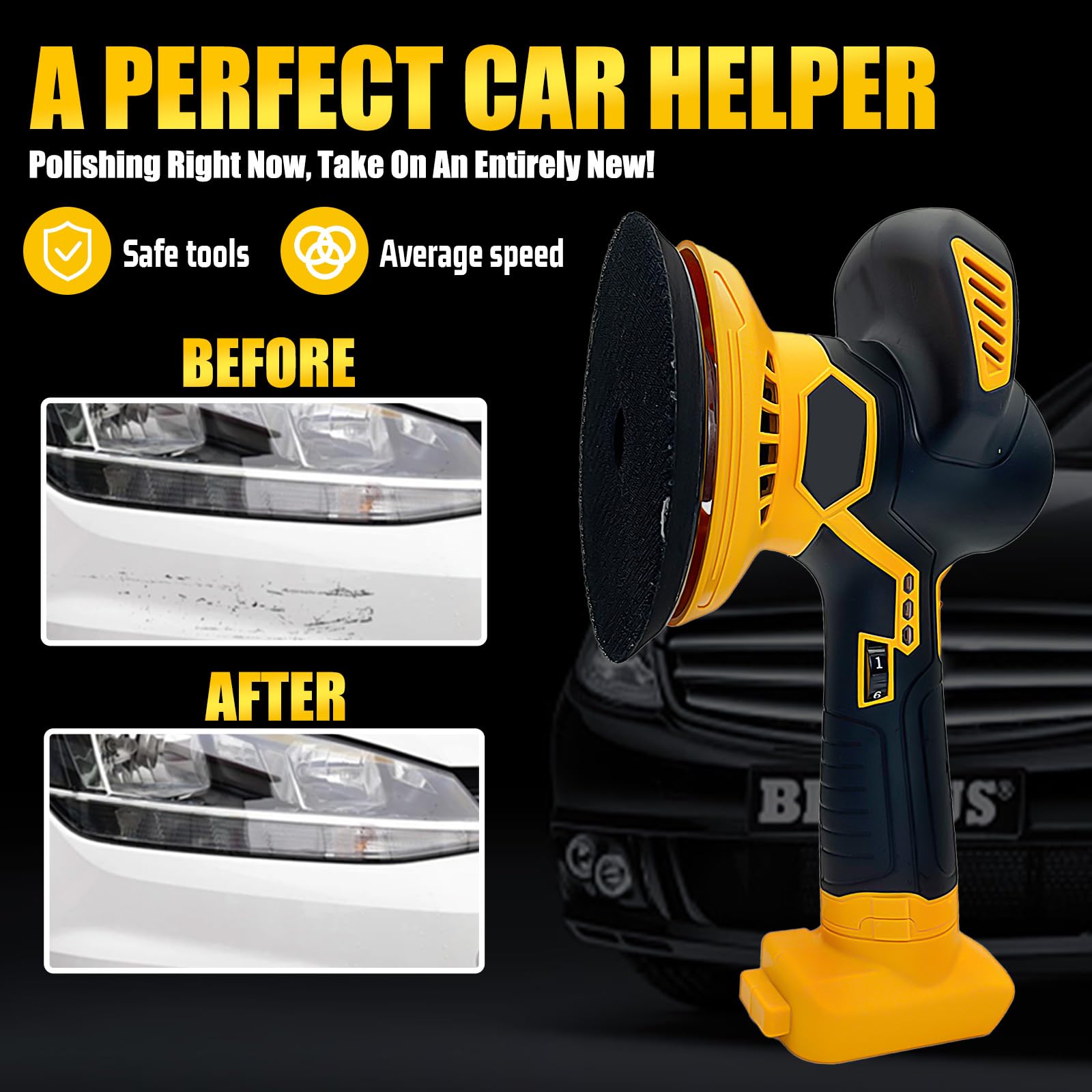 **20V Cordless Car Buffer Polisher for Dewalt Battery - 6 Speed Adjustable Up to 6000RPM - Perfect for Car Detailing, Polishing & Waxing (Battery Not Included) - Ideal for DIY Auto Care & Professional Detailing**