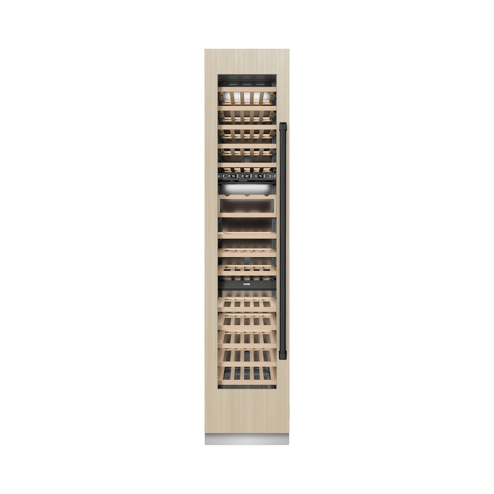 ZLINE Autograph Edition 18 Inch 9.0 Cubic Feet Triple Zone 68 Bottle Panel Ready Left Hinge Column Wine Cooler with Matte Black Accents (RBCWVLZ 18 MB) - Perfect for Home Bars, Wine Cellars, and Entertaining Spaces