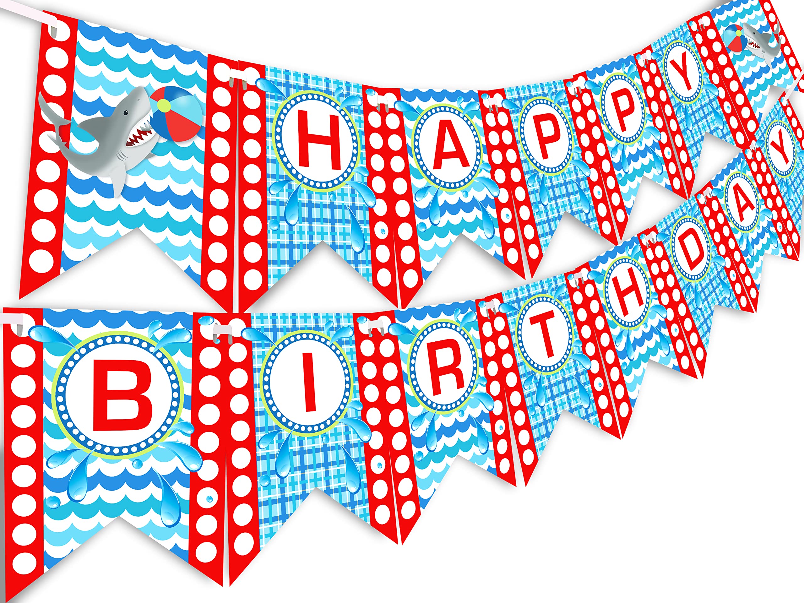 Happy Birthday Banner - Shark Themed Party Decorations for Pool Parties, Beach Celebrations & Kids Birthday Decor