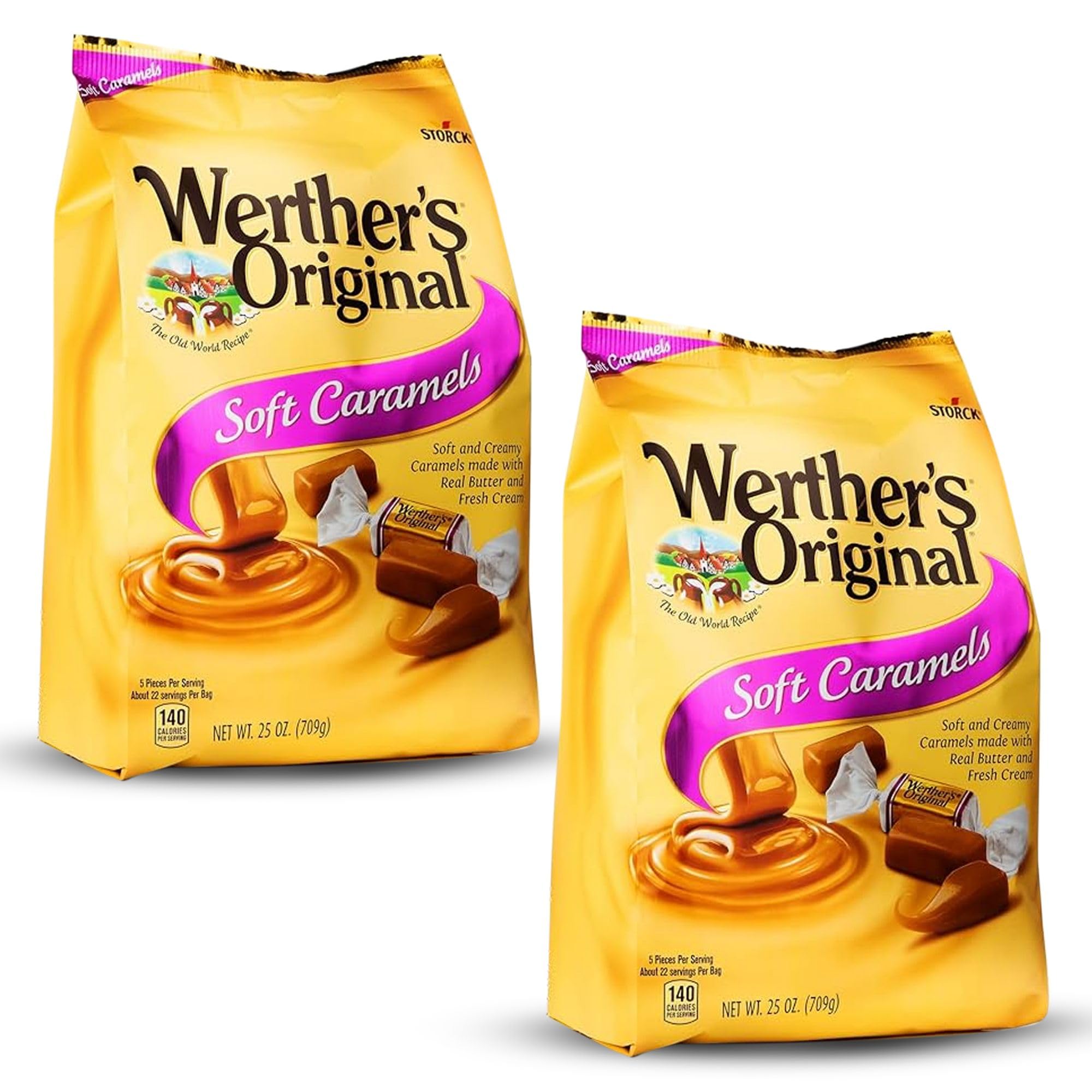 Werther's Original Soft Caramel Candy Bundle - 2 Pack (25 Oz Each) | Individually Wrapped Caramels for Gifting, Parties & Everyday Snacking | Includes Free Good For My Home Storage Box