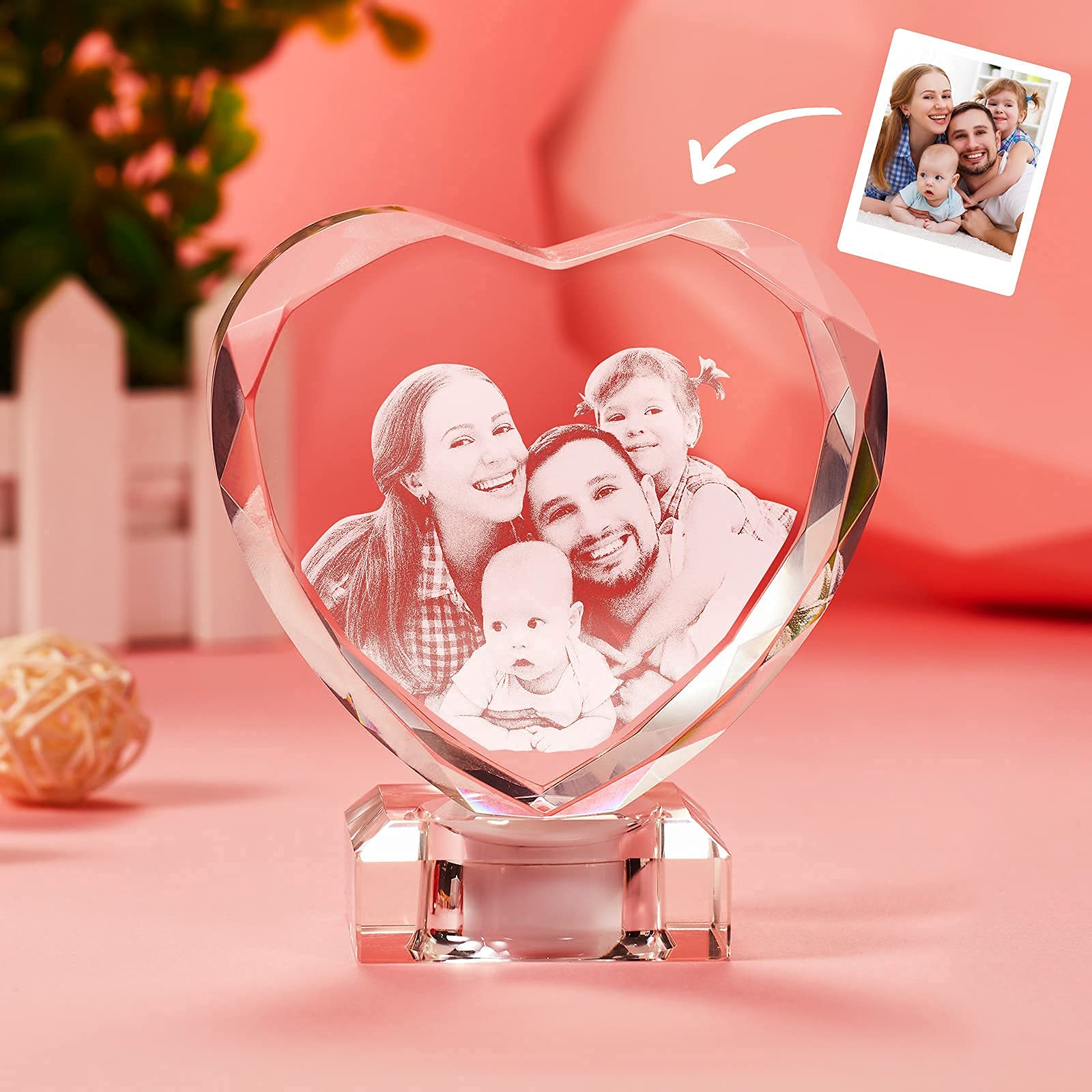 Custom 3D Crystal Photo Engraved Heart - Personalized Anniversary, Birthday & Christmas Gift for Couples, Pets & Loved Ones | Unique Keepsake for Weddings, Memorials & Special Occasions