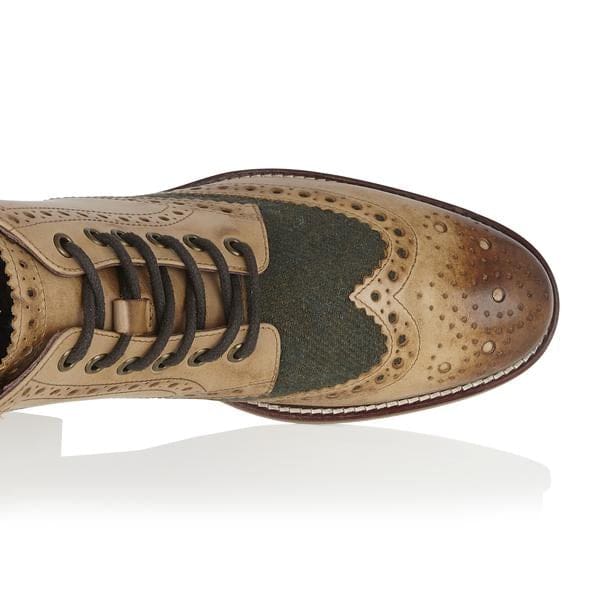 London Brogues Gatsby Boot Tan/Green Tweed Men's Boots - Stylish Vintage Leather Dress Shoes for Formal Occasions & Business Events