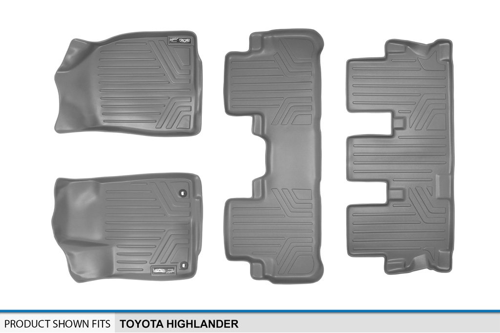 MAXLINER All-Weather Floor Mats for 2014-2018 Toyota Highlander - 3 Row Custom Fit Car Floor Liners (Grey) - Perfect for Family Road Trips, Off-Road Adventures & Everyday Commute