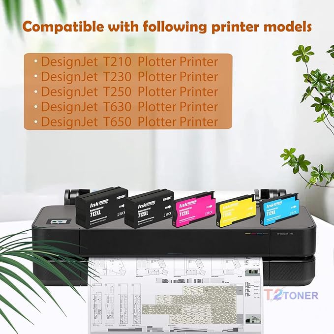 Remanufactured 712XL Ink Cartridges 5-Pack (2 Black, 1 Cyan, 1 Magenta, 1 Yellow) - 80ml High-Yield Replacement for HP DesignJet T650 T630 T250 T230 T210 & Studio Plotter Printers - Ideal for CAD, Engineering Drawings & Large Format Printing