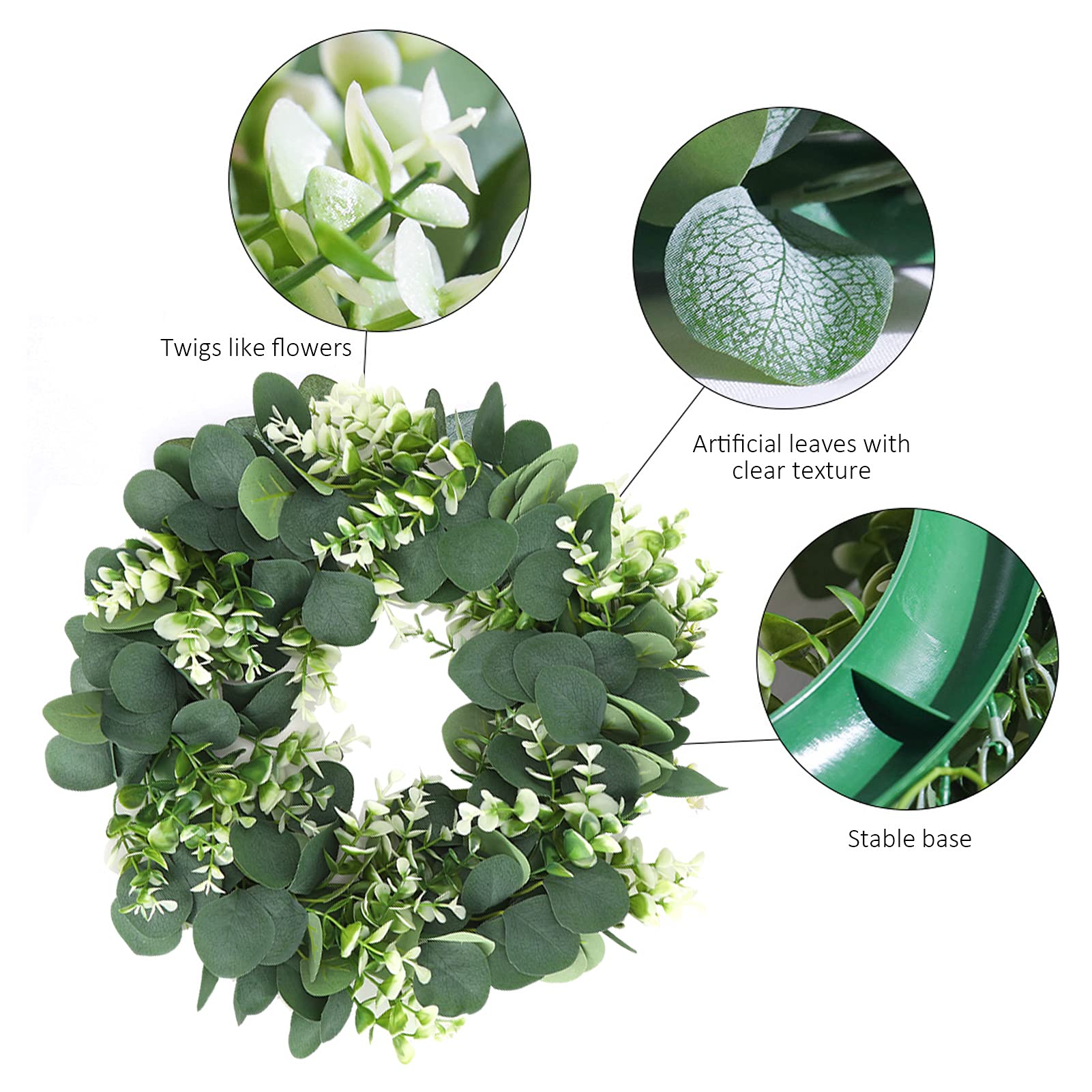 Belupai Artificial Eucalyptus Wreath - 24 Inch Green Leaf Wreath for Spring Summer Decor | Farmhouse, Window, Porch, Patio & Garden Decoration | Perfect Housewarming Gift for Home & Wedding Decor