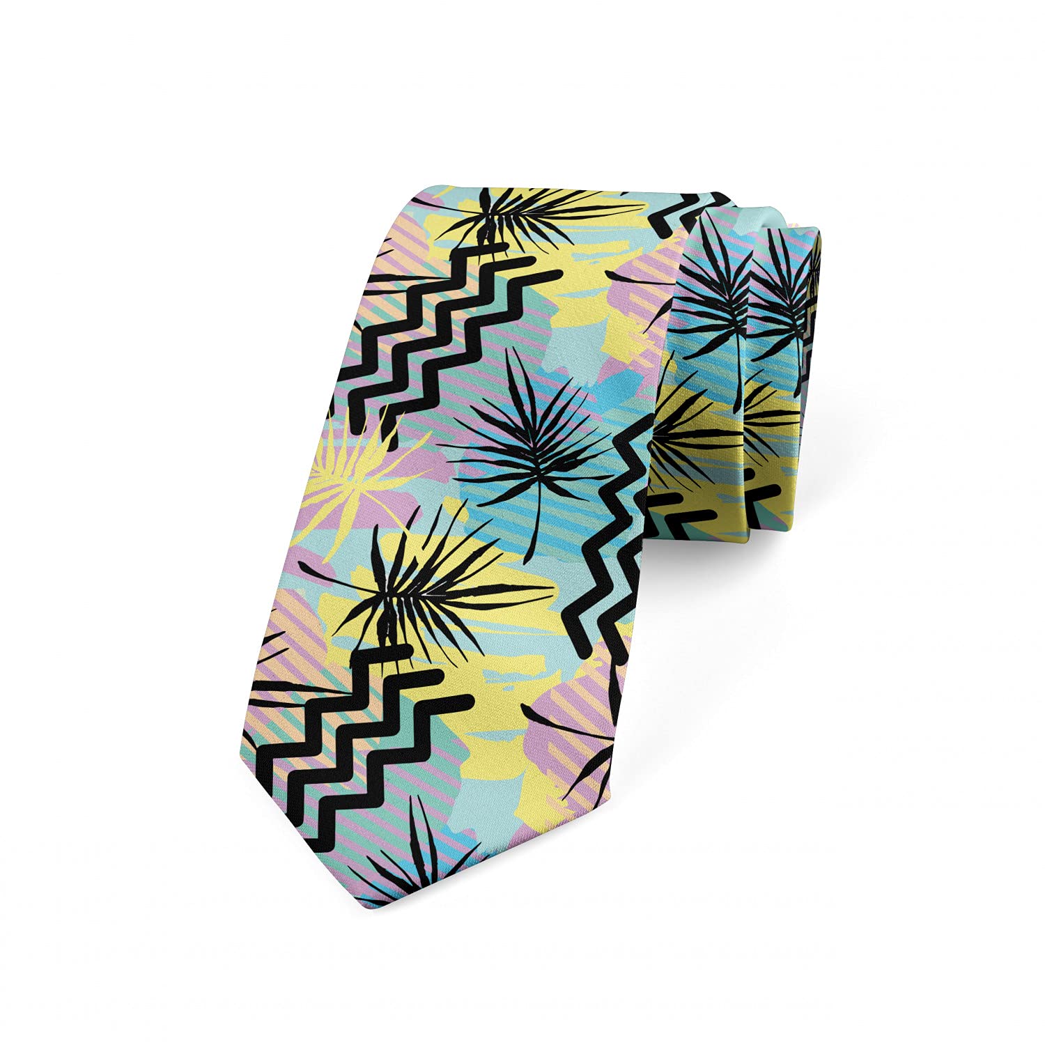 Ambesonne Quirky Vibrant Multicolor Necktie - 3.7 Inch Wide Stylish Men's Tie for Office, Wedding & Formal Events