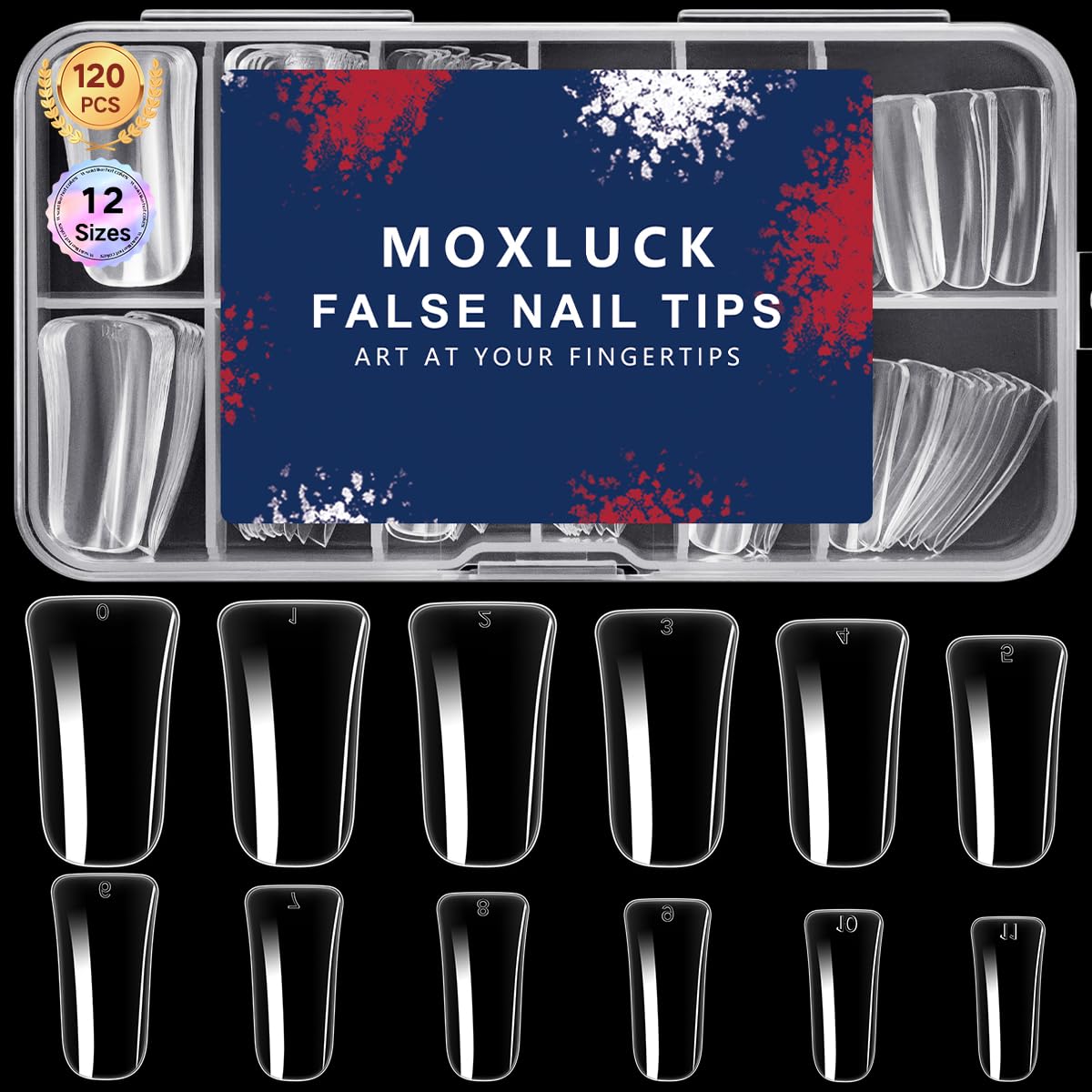 Premium 120Pcs Clear Curved Duck Nail Tips - Full Cover Acrylic False Nails for Extensions, 12 Sizes Wide Short French Fake Nails - Perfect for Home DIY Manicure, Nail Art & Salon Professional Use