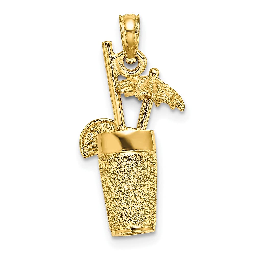 14K Yellow Gold 3D Textured Cocktail Drink Charm Necklace Pendant - Beach Life & Seashore Inspired Fine Jewelry for Women - Perfect Gift for Her, Birthday, Anniversary & Summer Vacation Accessories