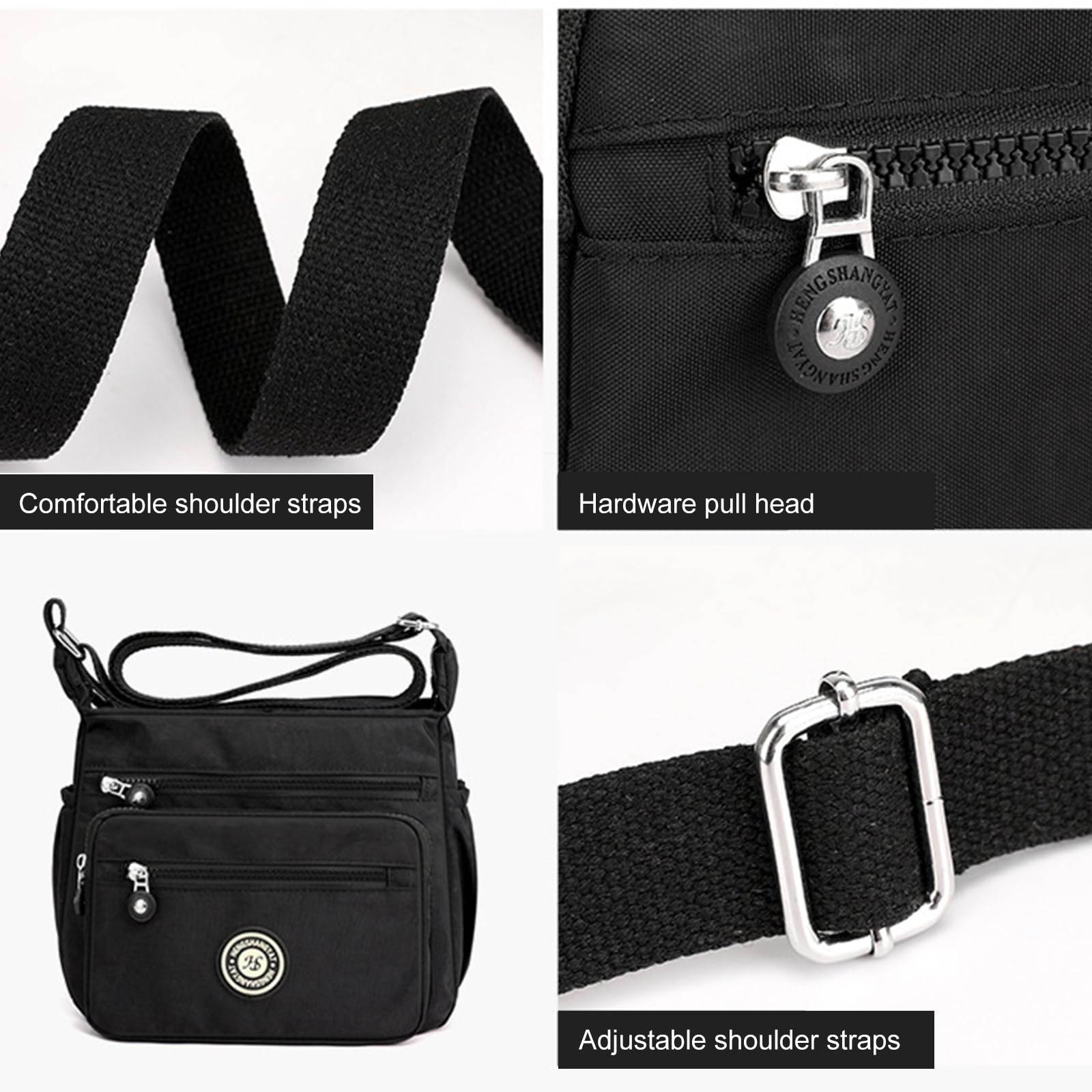 Waterproof Nylon Crossbody Bag for Women - Multi-Pocket Adjustable Strap Travel Messenger Purse (Black) | Perfect for Daily Commute, Shopping & Outdoor Adventures
