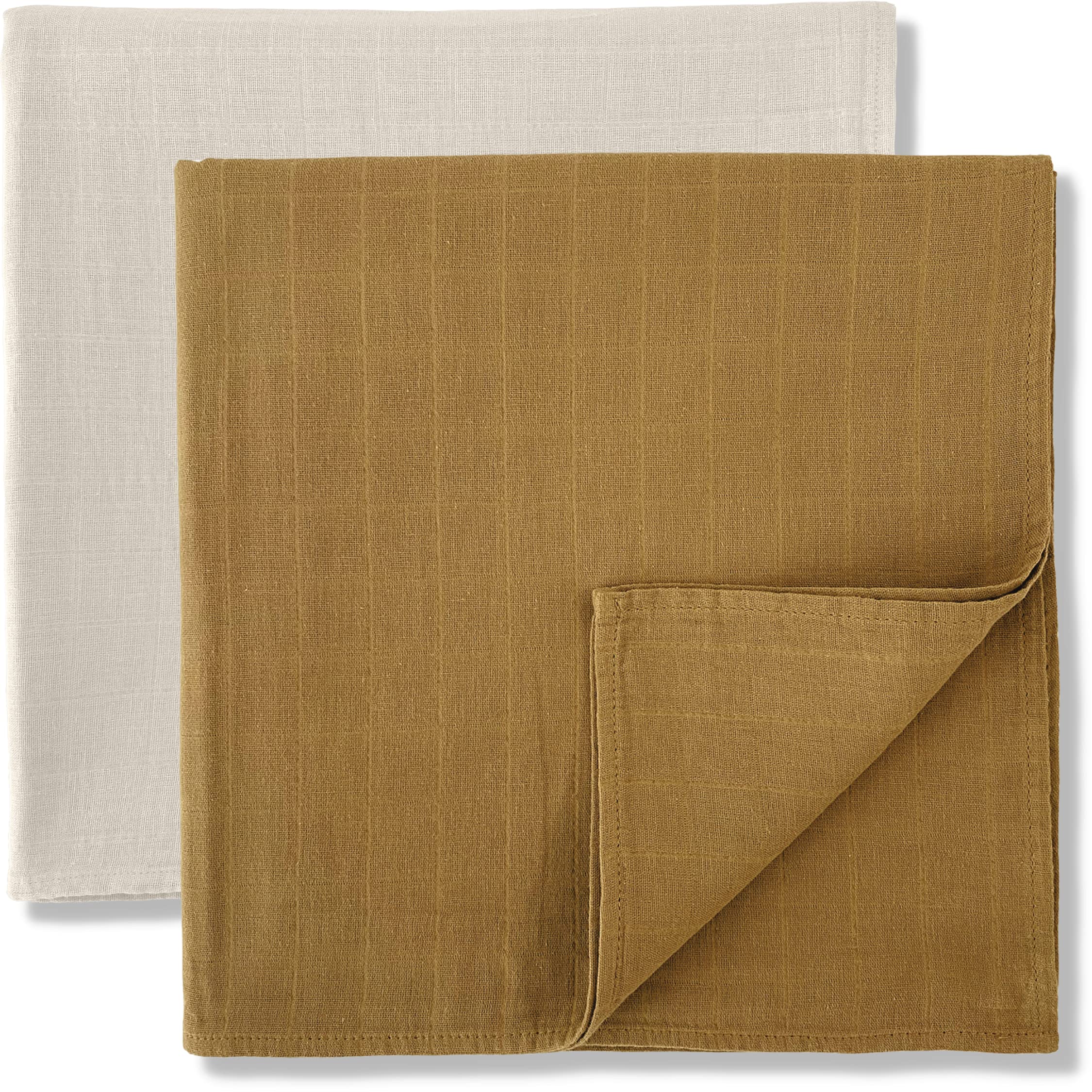 MOZAH Organic Muslin Swaddle Blankets - 100% Cotton Baby Blanket for Newborns | Soft Receiving Blanket for Boys & Girls | 2-Pack Gender Neutral Nursery Essentials (Caramel & Ivory) | Perfect for Swaddling, Stroller Cover & Photo Shoots
