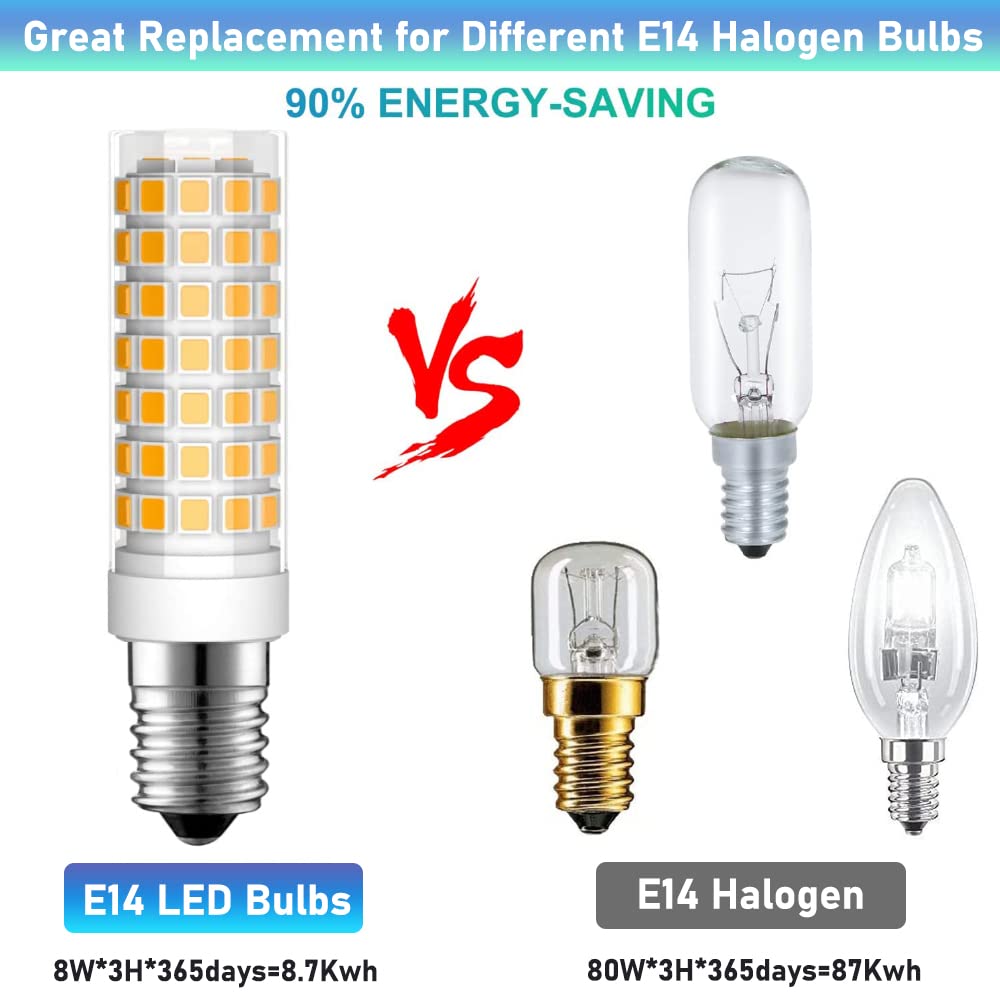 2-Pack E14 LED Bulb 8W Warm White 3000K - European Base Refrigerator & Oven Light for Whirlpool RBD305PVS02, Cooker Hood Bulb 4173175 & 4174189 - 80W Equivalent AC120V - Perfect for Kitchen Appliances & Home Lighting