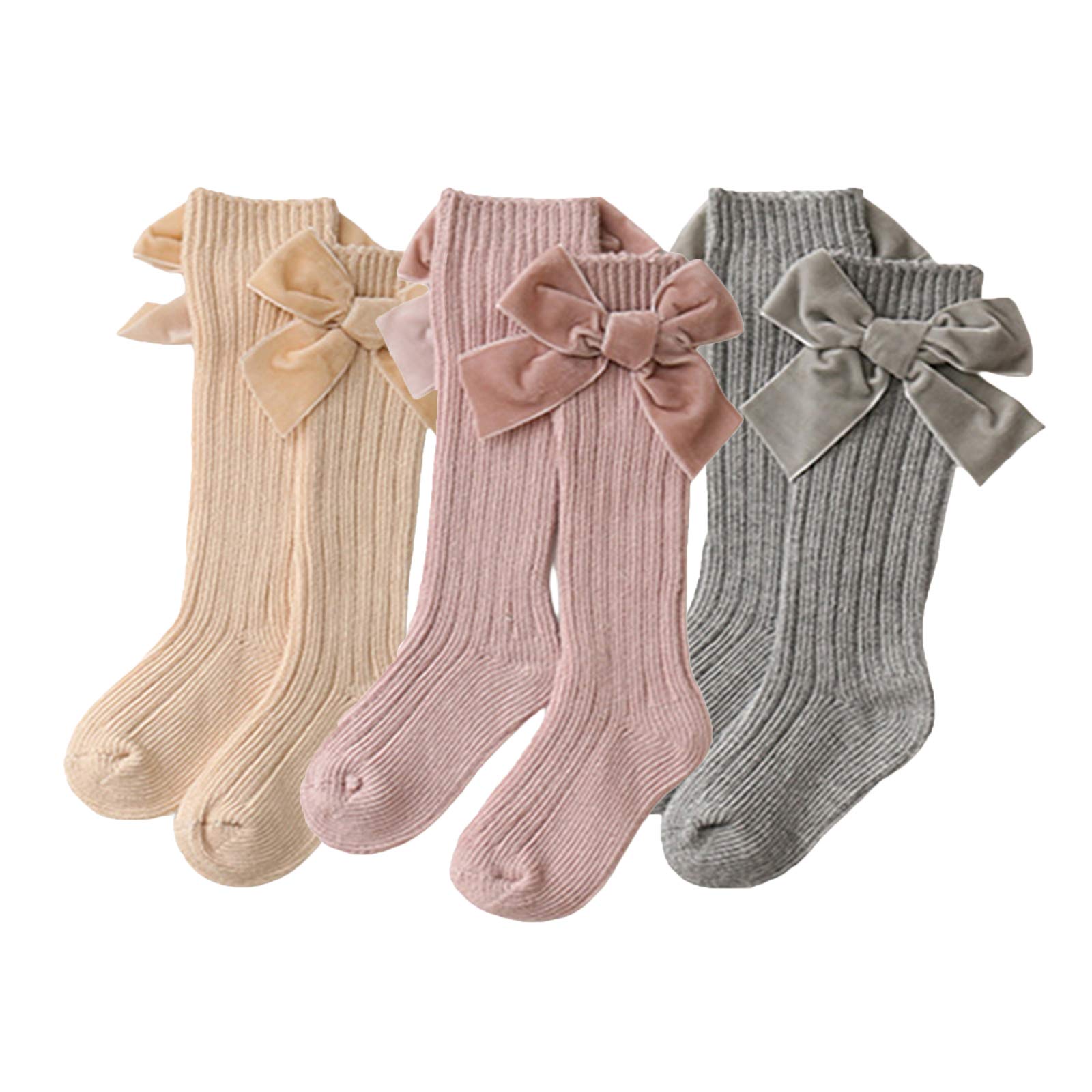 Kayotuas Baby Girls Knee High Socks with Bows - Long Tube Ruffled Uniform Stockings for Infant & Toddler - Ribbed Knit Socks for School, Dress Up & Special Occasions