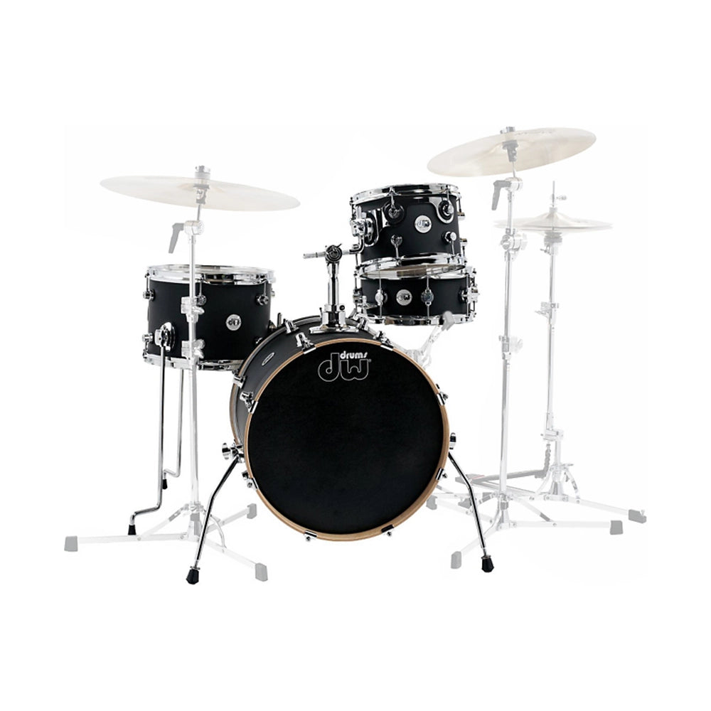 DW Design Series Mini Pro 4-Piece Drum Shell Pack in Satin Black - Perfect for Compact Drum Kits, Home Studios & Live Performances