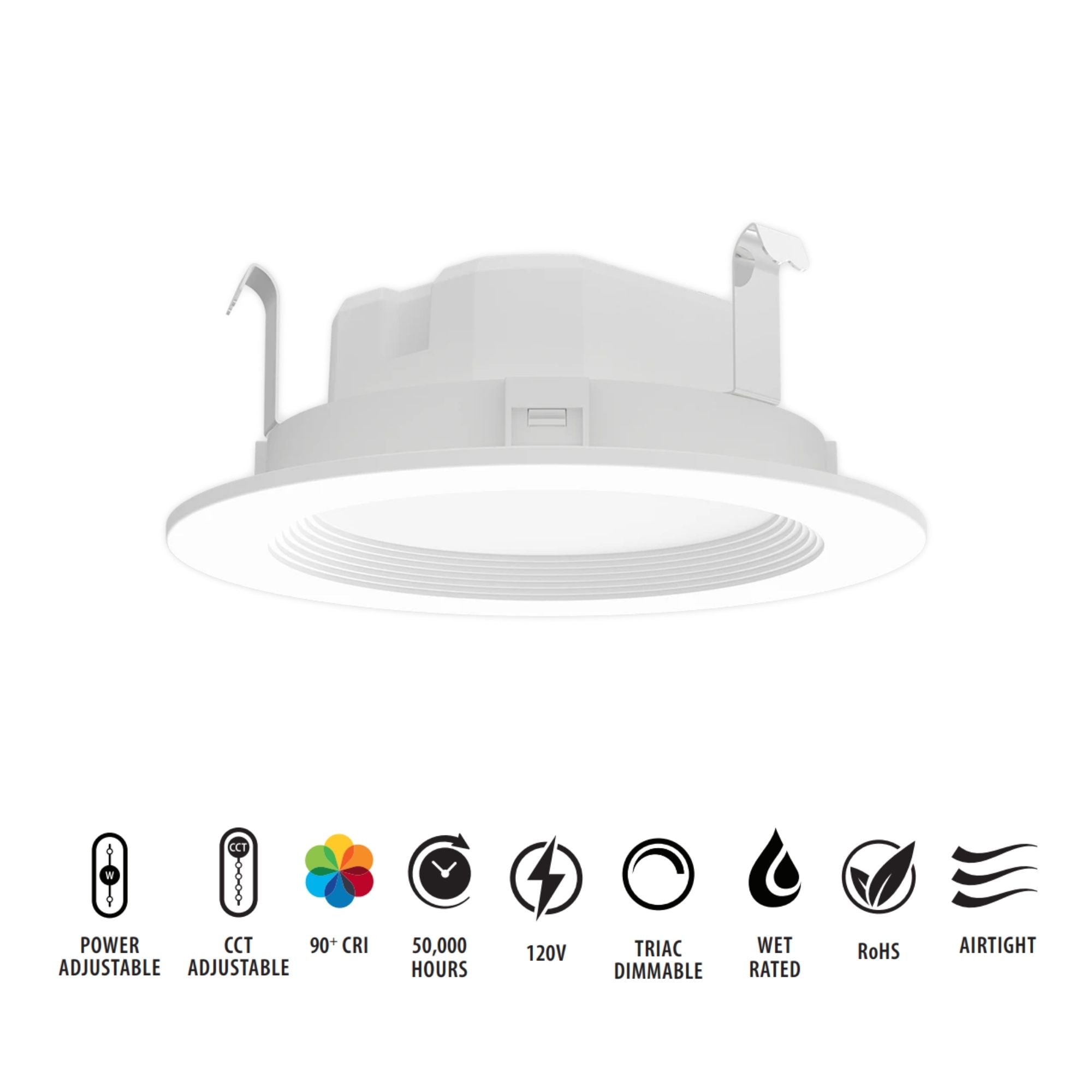 4 Inch Wafer Retrofit LED Can Light - 835 Lumens, 5 Color Temperatures (2700K-5000K), White Baffle Trim - Dimmable Recessed Lighting for Kitchen, Bathroom, Bedroom & Living Room