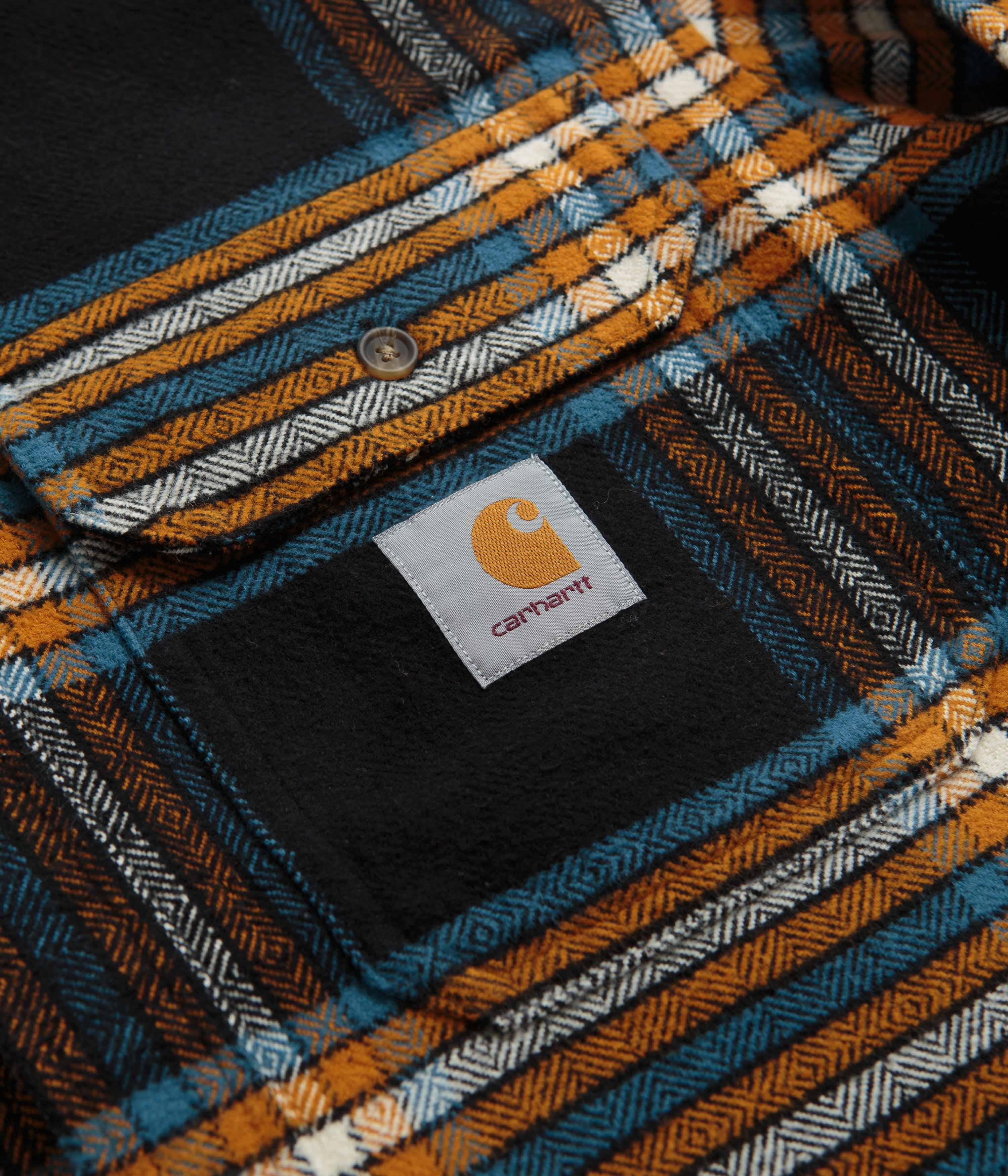 Carhartt Hawkins Shirt - Checkered Flannel Work Shirt for Men in Black & Prussian Blue | Durable Cotton for Outdoor Work & Casual Wear