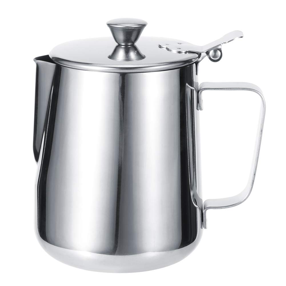 Premium Stainless Steel Milk Frothing Pitcher with Lid - Thickened Barista Coffee Frother Jug for Latte Art, Cappuccino & Hot Chocolate - Perfect for Home & Professional Use
